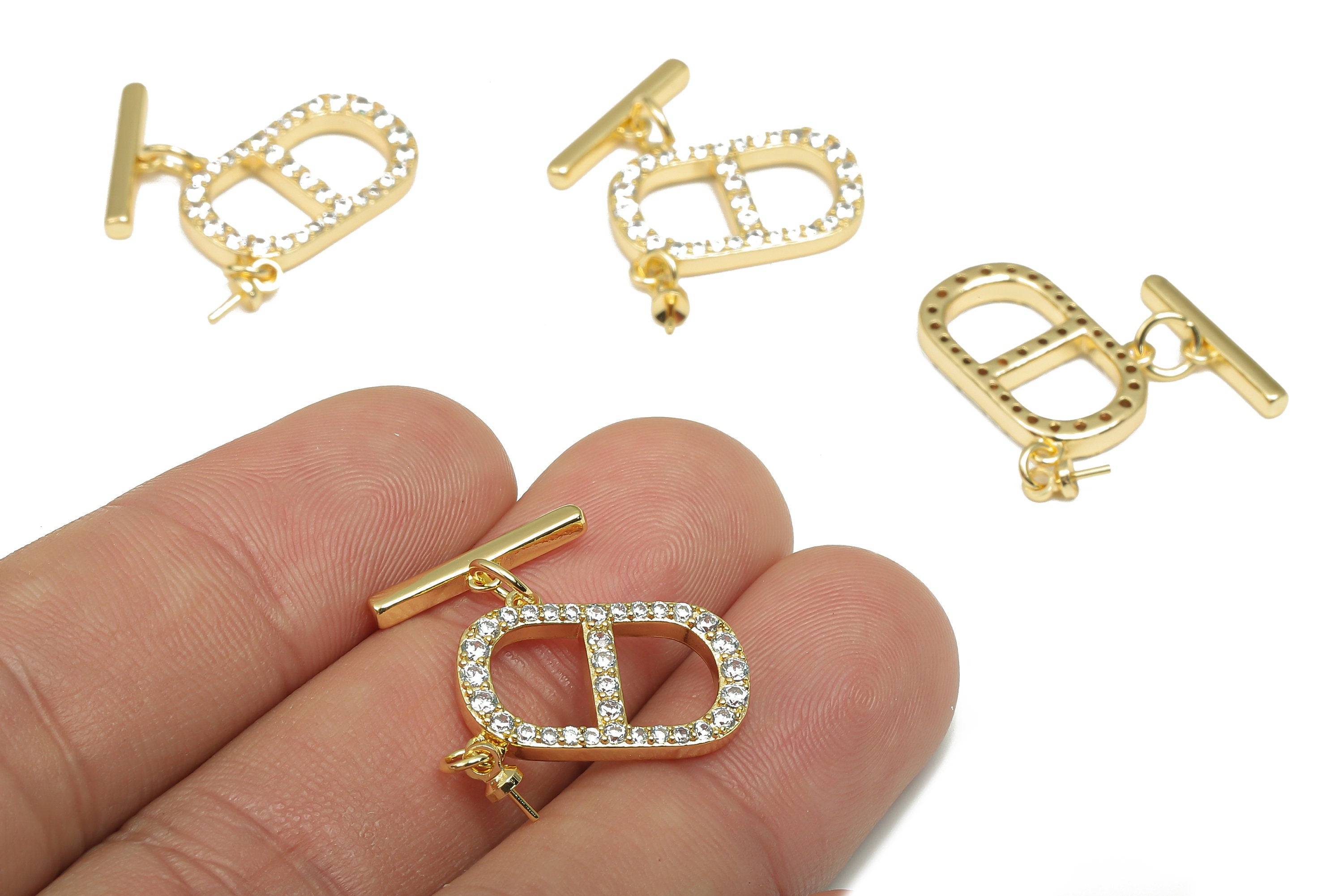 Brass Toggle Clasp - Brass Oval Toggle Clasp with Zircon - Toggle Bracelet Clasp - 18K Real Gold Plated Brass - 22.7x18.9x2.8mm - RGP4575 - DOMEDBAZAAR