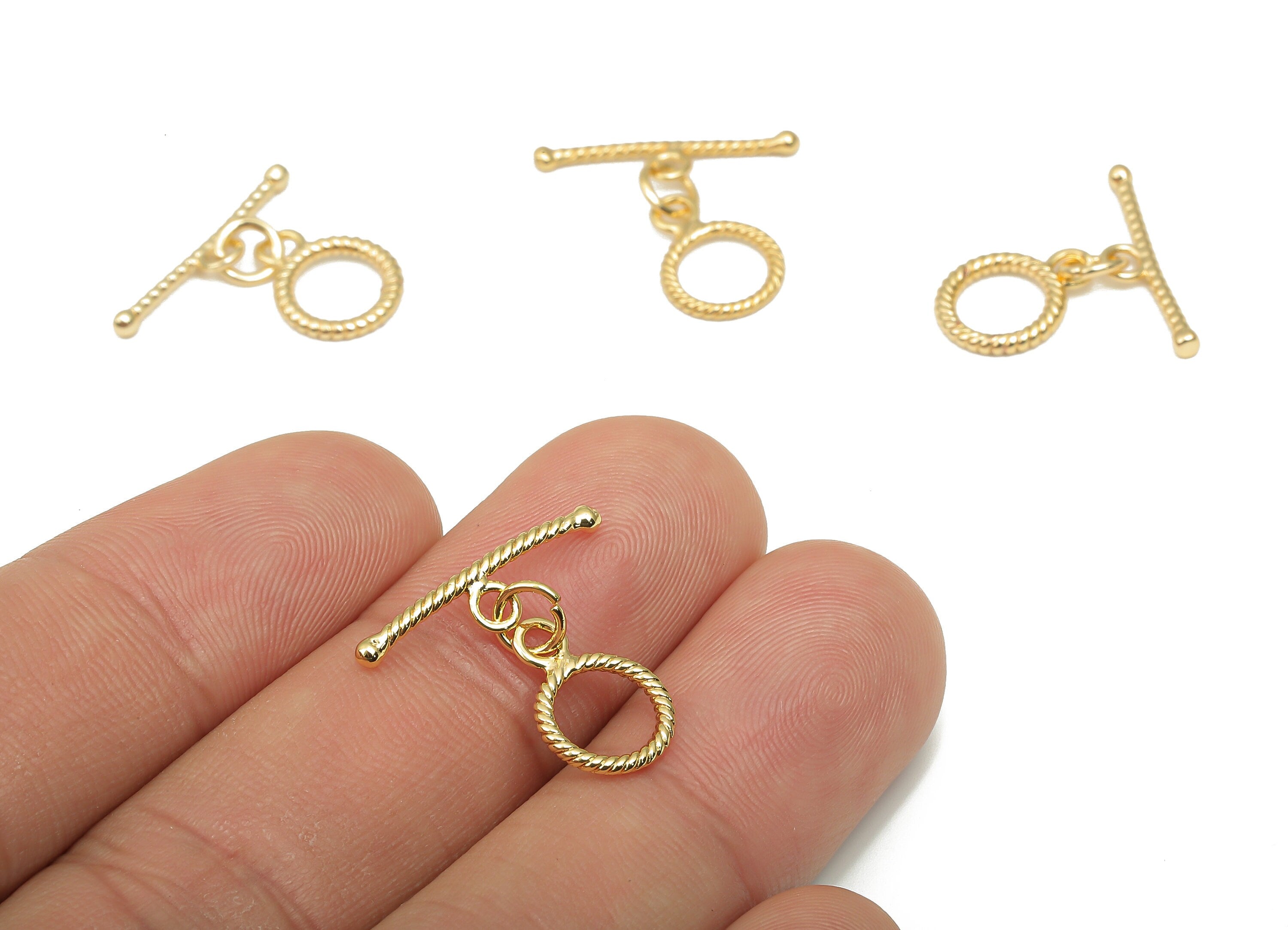 Brass Toggle Clasp - Gold Round Toggle Clasp - Twisted Hoop - Toggle Bracelet - 18K Real Gold Plated Brass - 19.52x18.82x1.12mm - RGP4577 - DOMEDBAZAAR