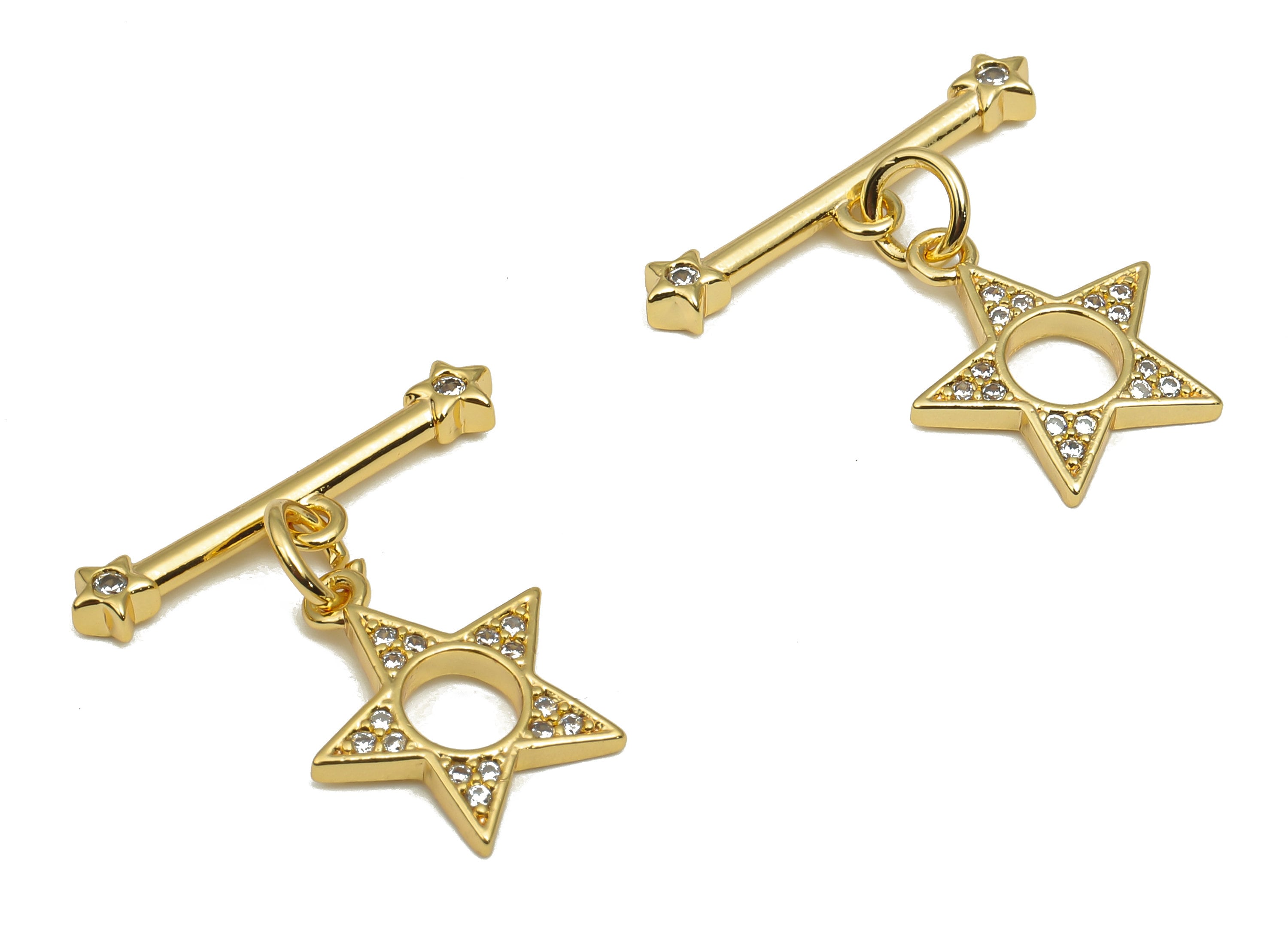 Brass Toggle Clasp - CZ Paved Gold Star Toggle Clasps With Zircon - 18K Gold Plated Brass - Toggle Bracelet Clasp - 20x19.33x1.8mm - RGP4579 - DOMEDBAZAAR