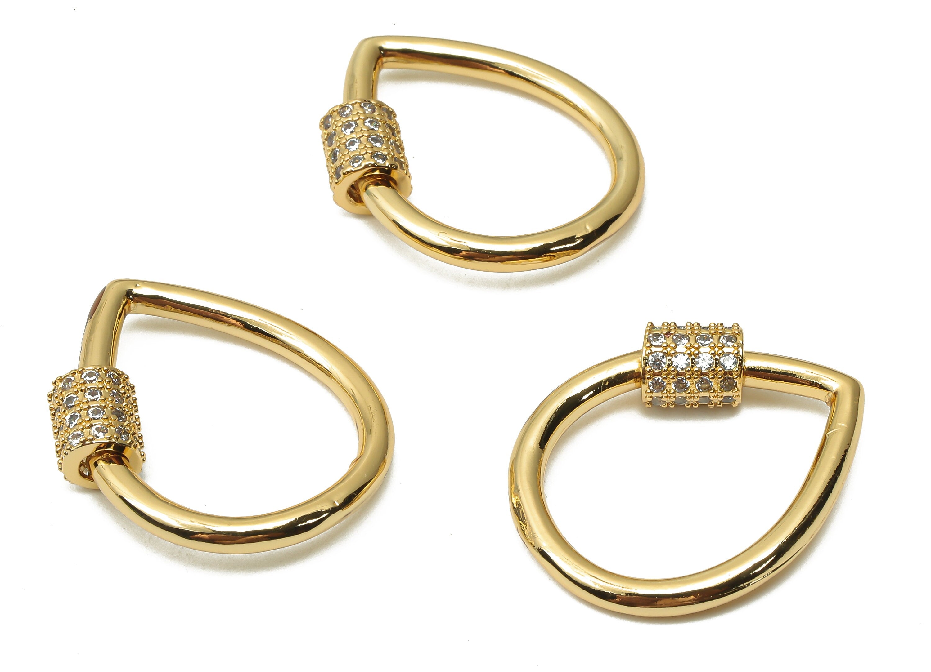 Brass Drop Screw Clasp Earrings - Brass Turnbuckle Lock Earrings - Brass Carabiner -18K Real Gold Plated -24.56x22.29x2.37mm - RGP4964 - DOMEDBAZAAR