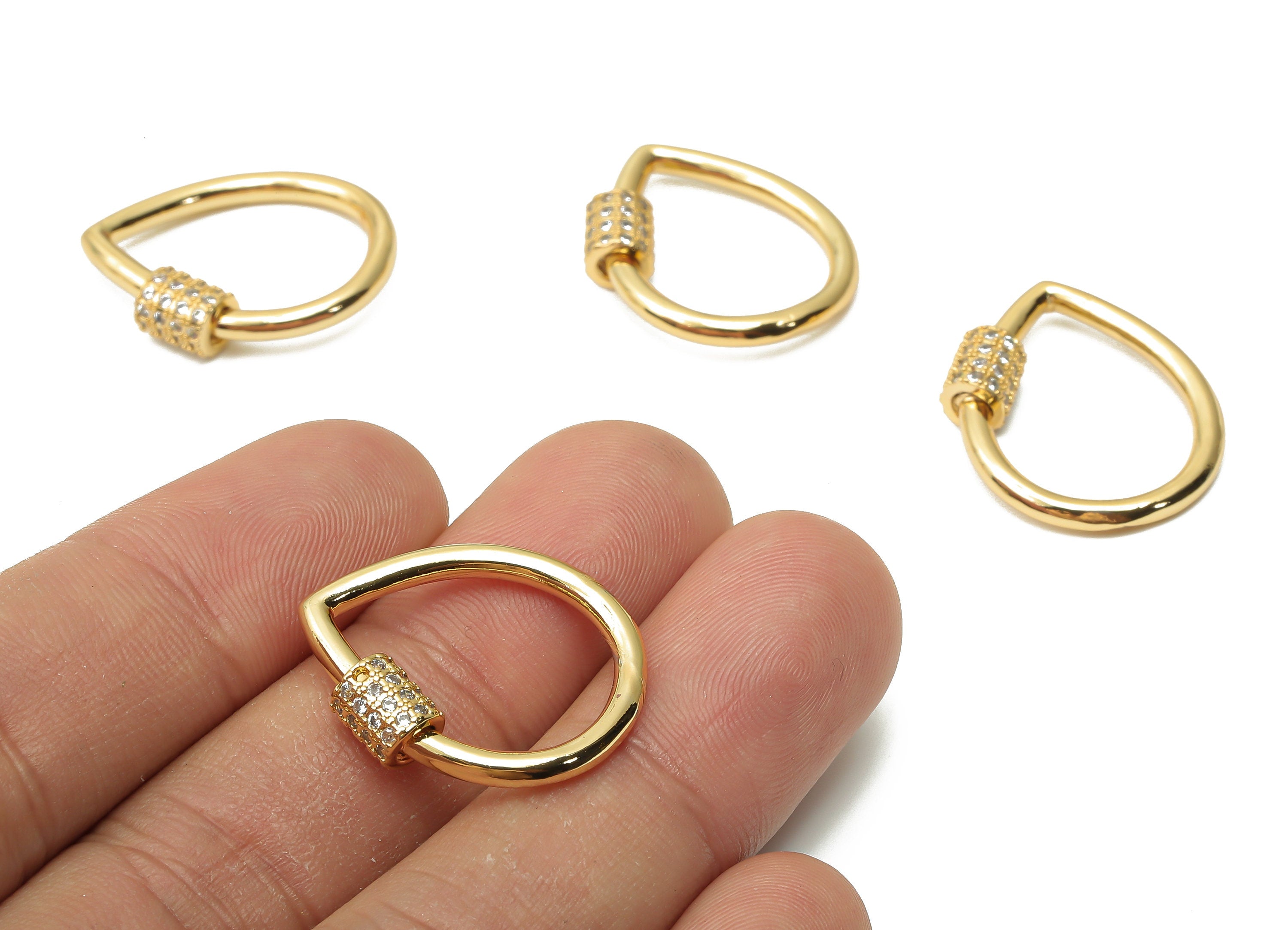 Brass Drop Screw Clasp Earrings - Brass Turnbuckle Lock Earrings - Brass Carabiner -18K Real Gold Plated -24.56x22.29x2.37mm - RGP4964 - DOMEDBAZAAR