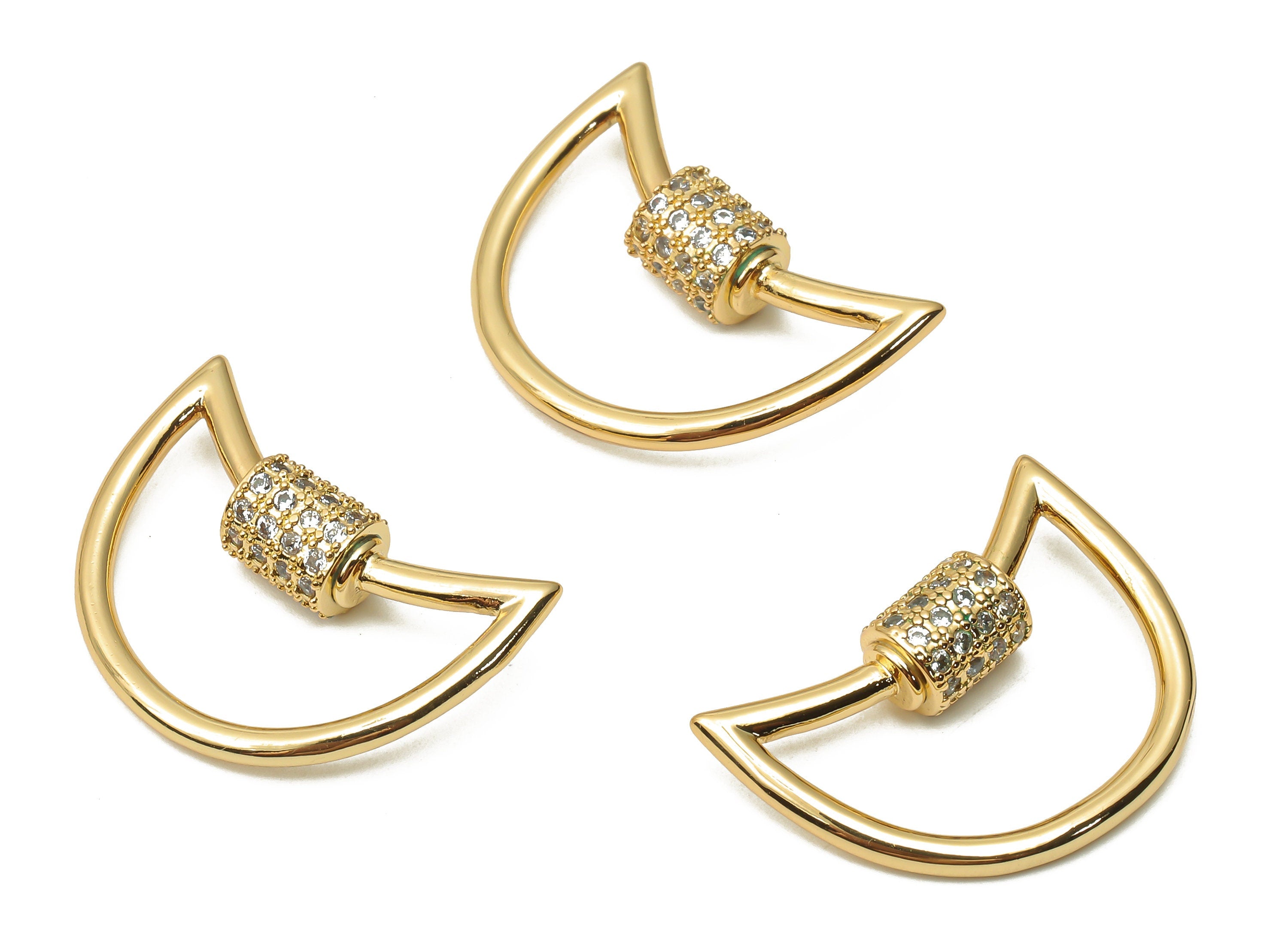 Brass Crescent Moon Screw Clasps - Brass moon Turnbuckle Lock - Brass Carabiner Earrings - 18K Real Gold Plated -22.61x17.54x1.8mm - RGP4968 - DOMEDBAZAAR