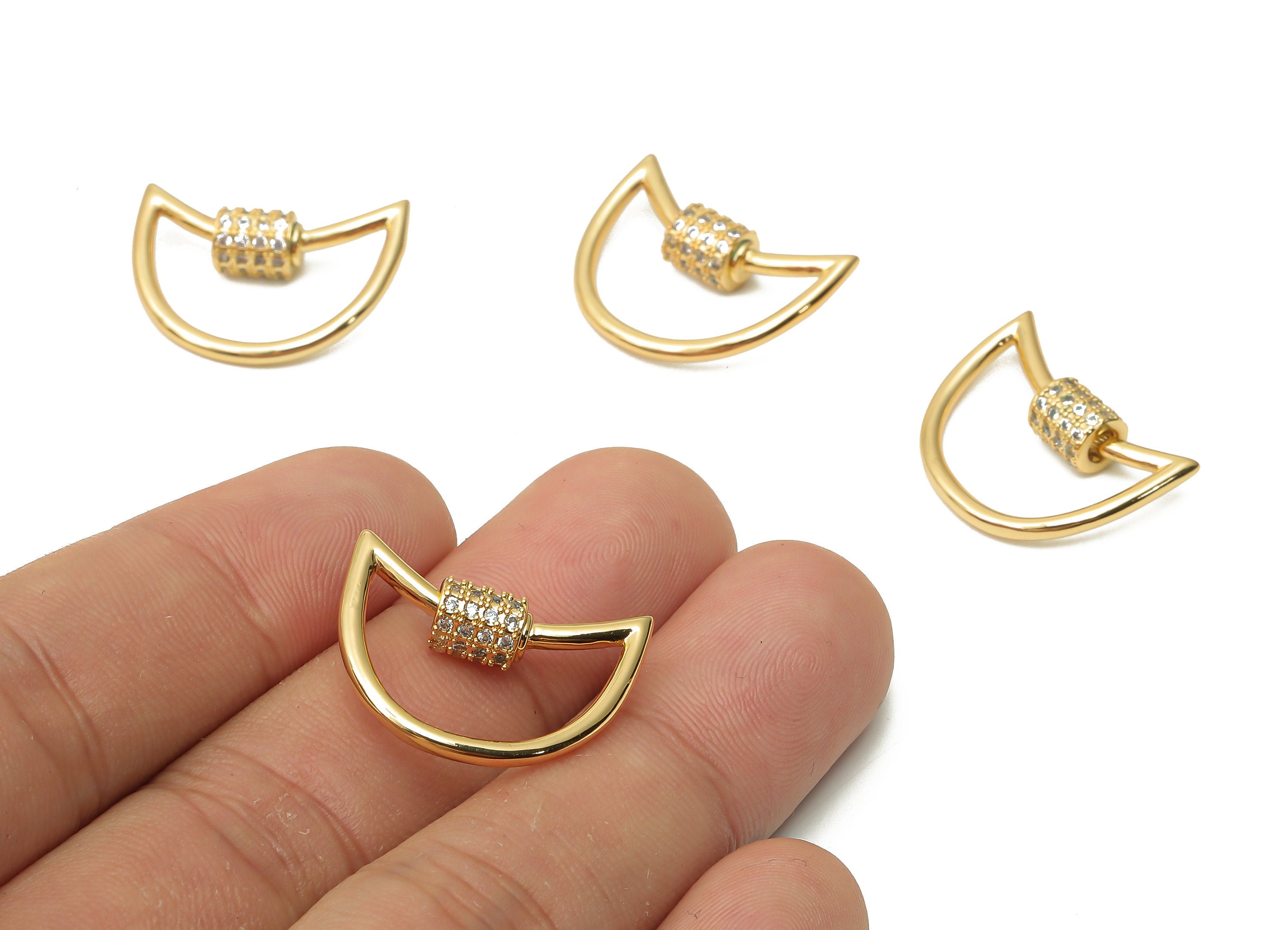 Brass Crescent Moon Screw Clasps - Brass moon Turnbuckle Lock - Brass Carabiner Earrings - 18K Real Gold Plated -22.61x17.54x1.8mm - RGP4968 - DOMEDBAZAAR
