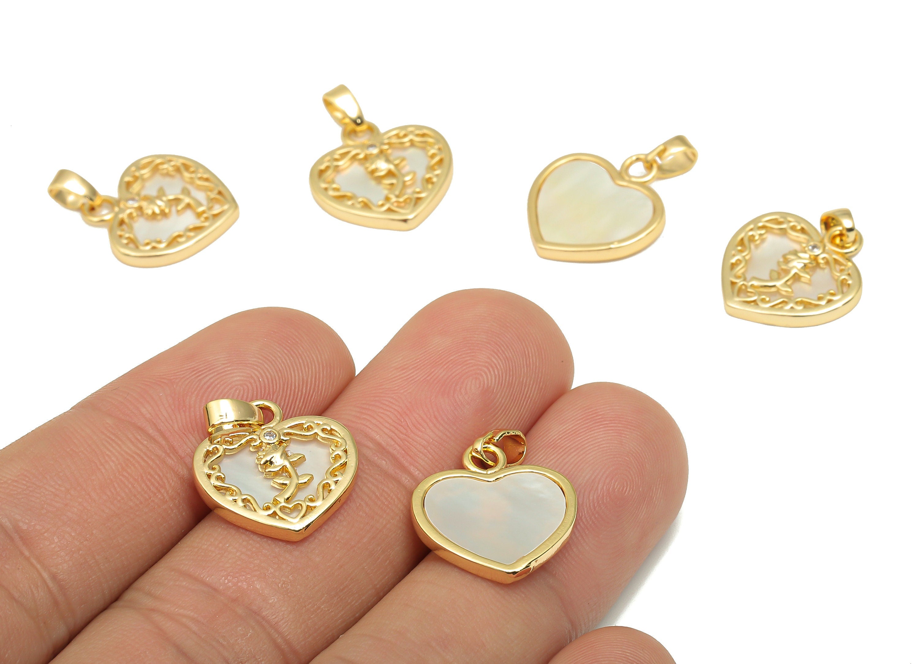 Brass Heart Charm - Brass Shell Flower Pendant - 18K Real Gold Plated Brass Charm - For Necklace - 21.35x15.59x1.96mm - RGP4585 - DOMEDBAZAAR
