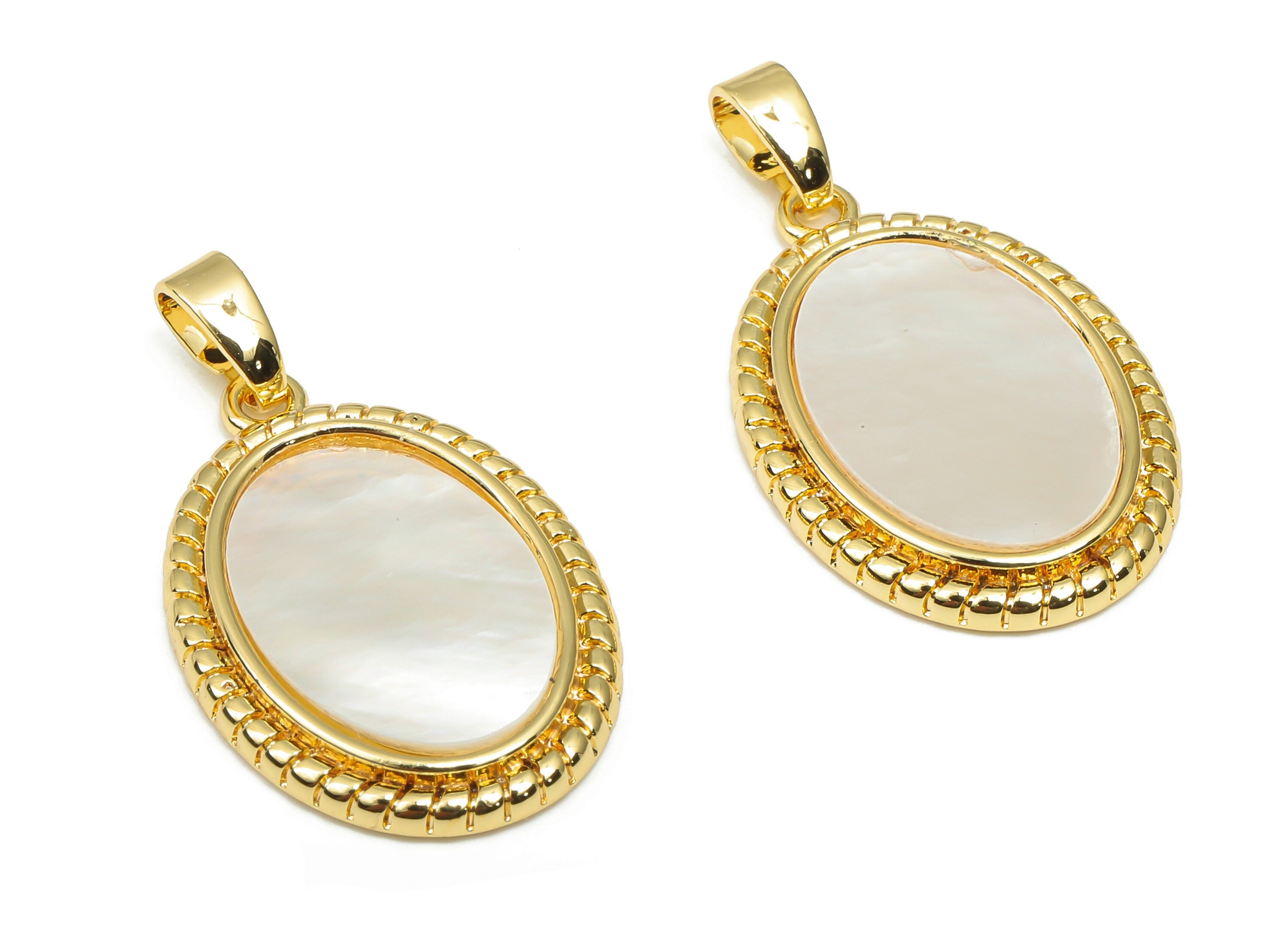 Brass Oval Charm - Gold Oval Shell Pendant - Pearl Drop Pendant - 18K Real Gold Plated Brass - For Necklace - 21.35x15.59x1.96mm - RGP4586 - DOMEDBAZAAR