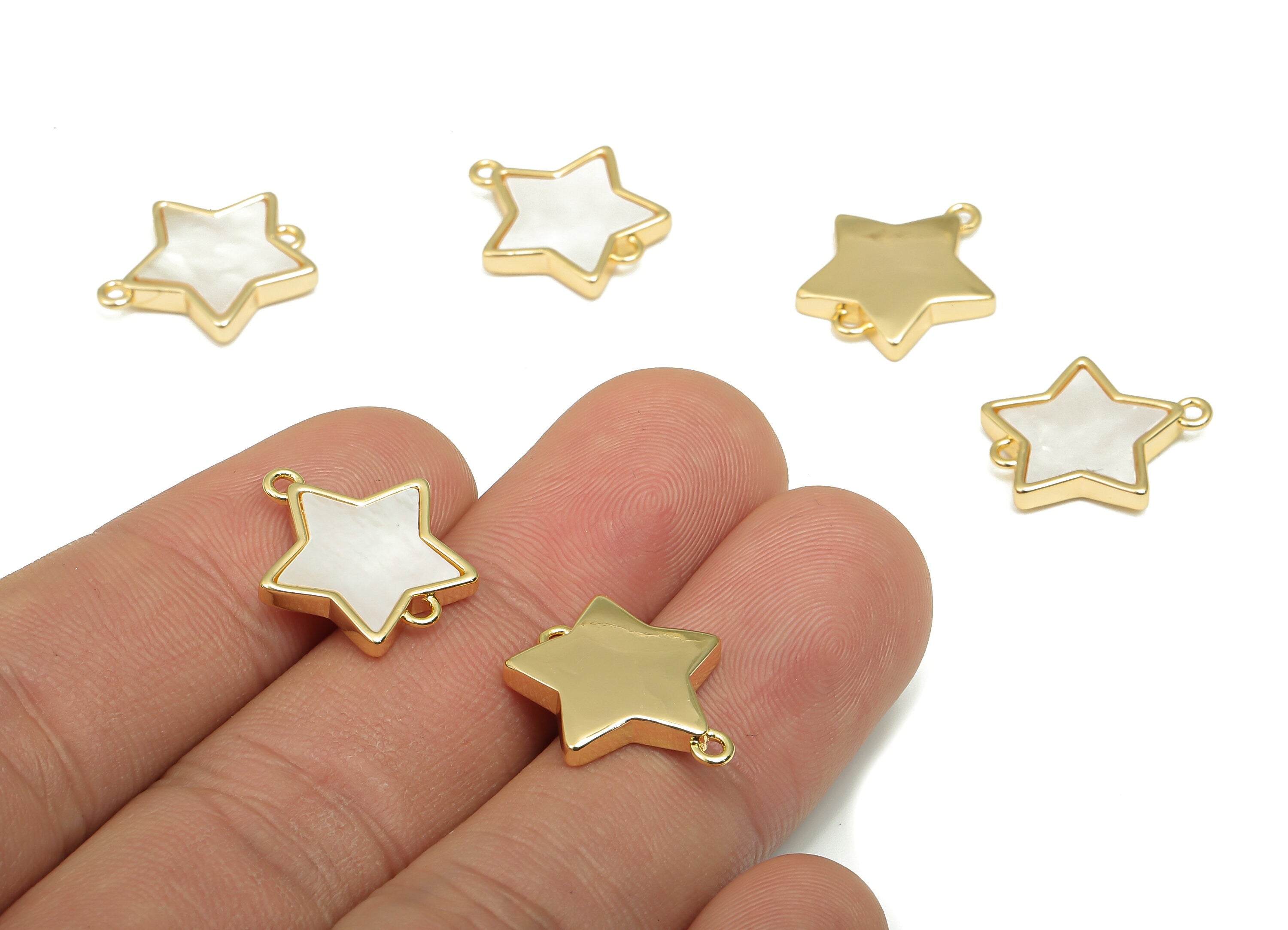 Brass Star Connectors - Brass MOP Shell Zircon Connector - 18K Real Gold Plated Brass - For Necklace - For Bracelet - 17x15.4x2.9mm -RGP4590 - DOMEDBAZAAR