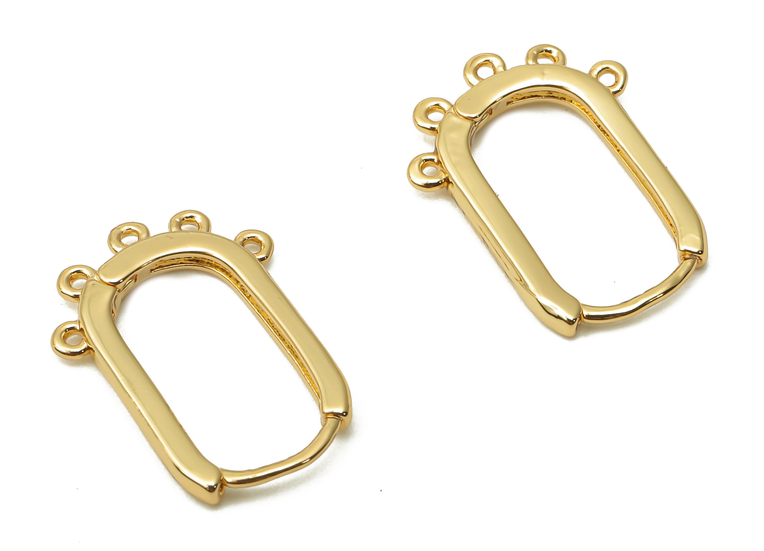 Brass Oval Rectangle Earrings Clasps - Brass Earring Clasps With Hooks -Hoop With Loop - 18K Real Gold Plated - 16.12x11.26x1.58mm - RGP4879 - DOMEDBAZAAR