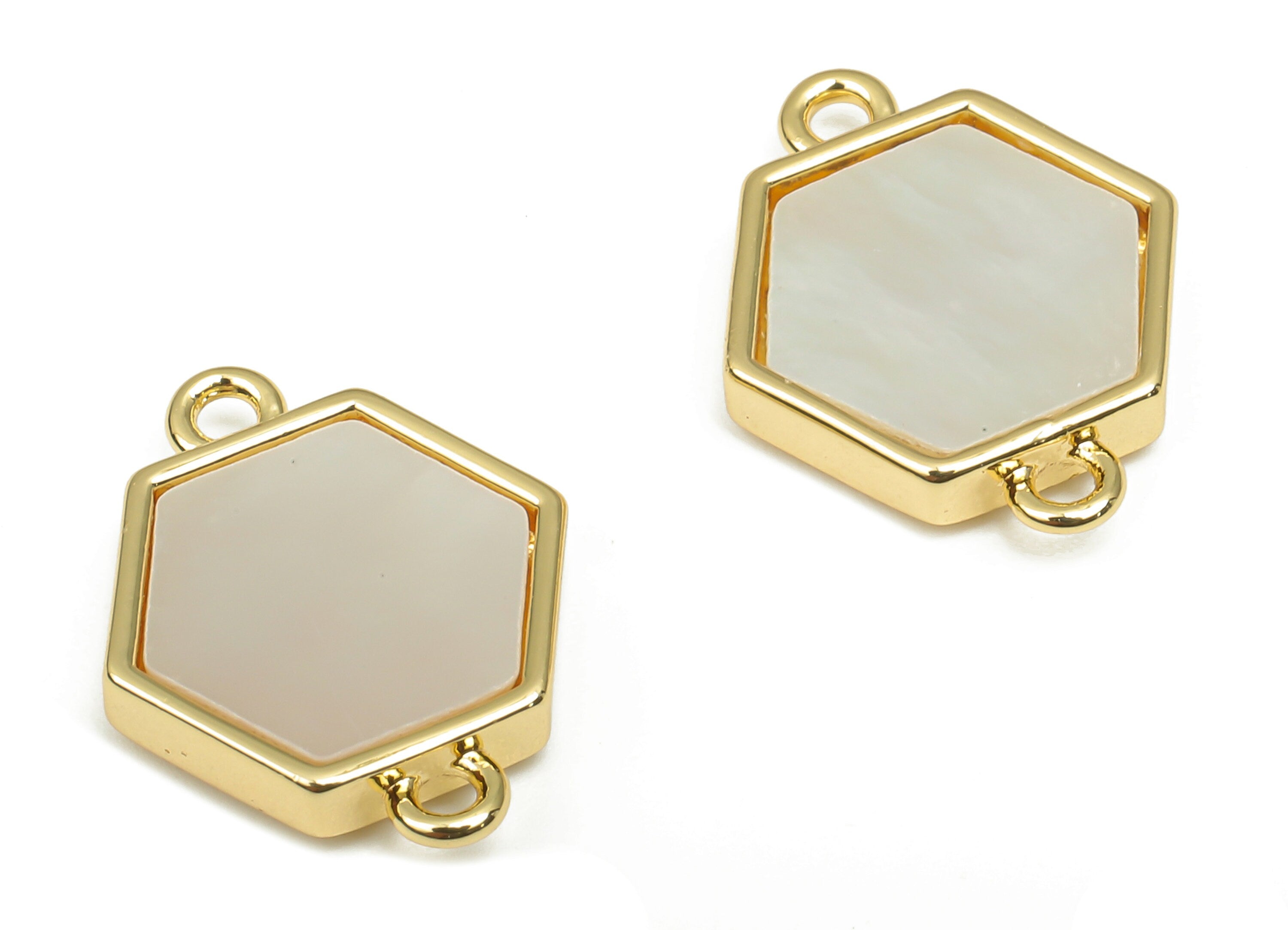 Brass Hexagon Connector - MOP Shell Charm For Bracelet - 18K Real Gold Plating - Mother of Pearl For Necklace - 15.8x11x2.6mm - RGP4597 - DOMEDBAZAAR