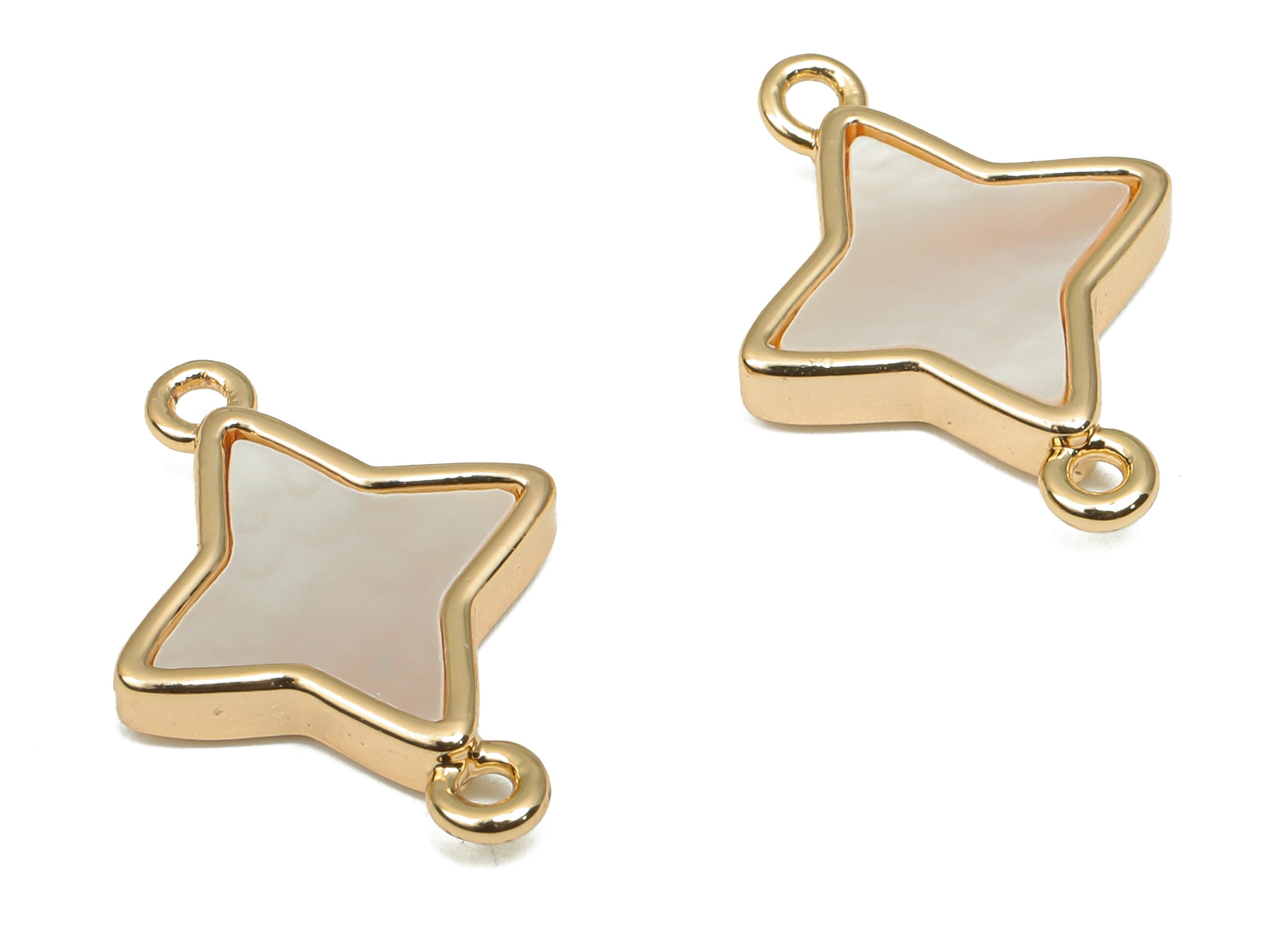 Brass Star Connectors - MOP Shell Charm - 18K Real Gold Plating - Mother of Pearl For Necklace - For Bracelet - 18.31x13.3x2.84mm - RGP4599 - DOMEDBAZAAR