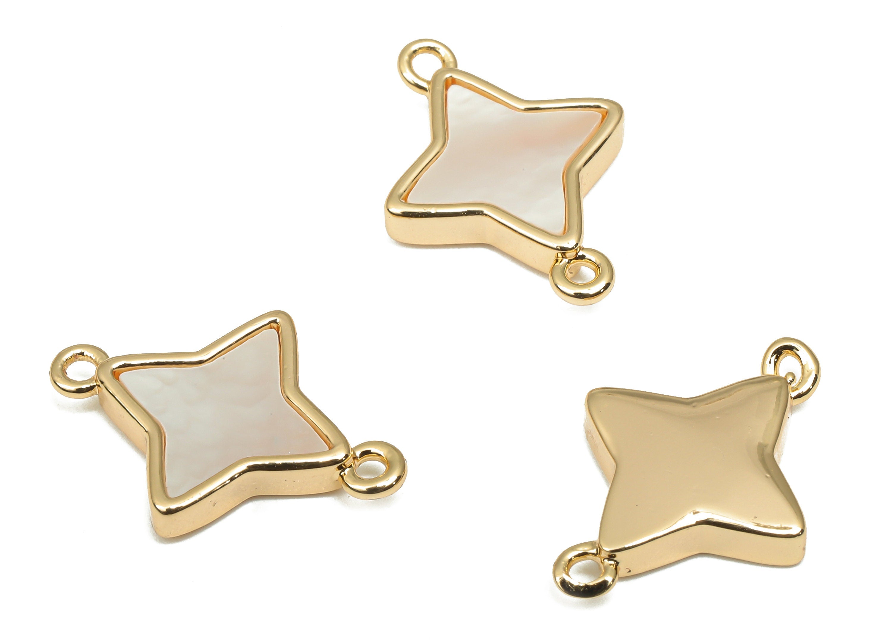 Brass Star Connectors - MOP Shell Charm - 18K Real Gold Plating - Mother of Pearl For Necklace - For Bracelet - 18.31x13.3x2.84mm - RGP4599 - DOMEDBAZAAR