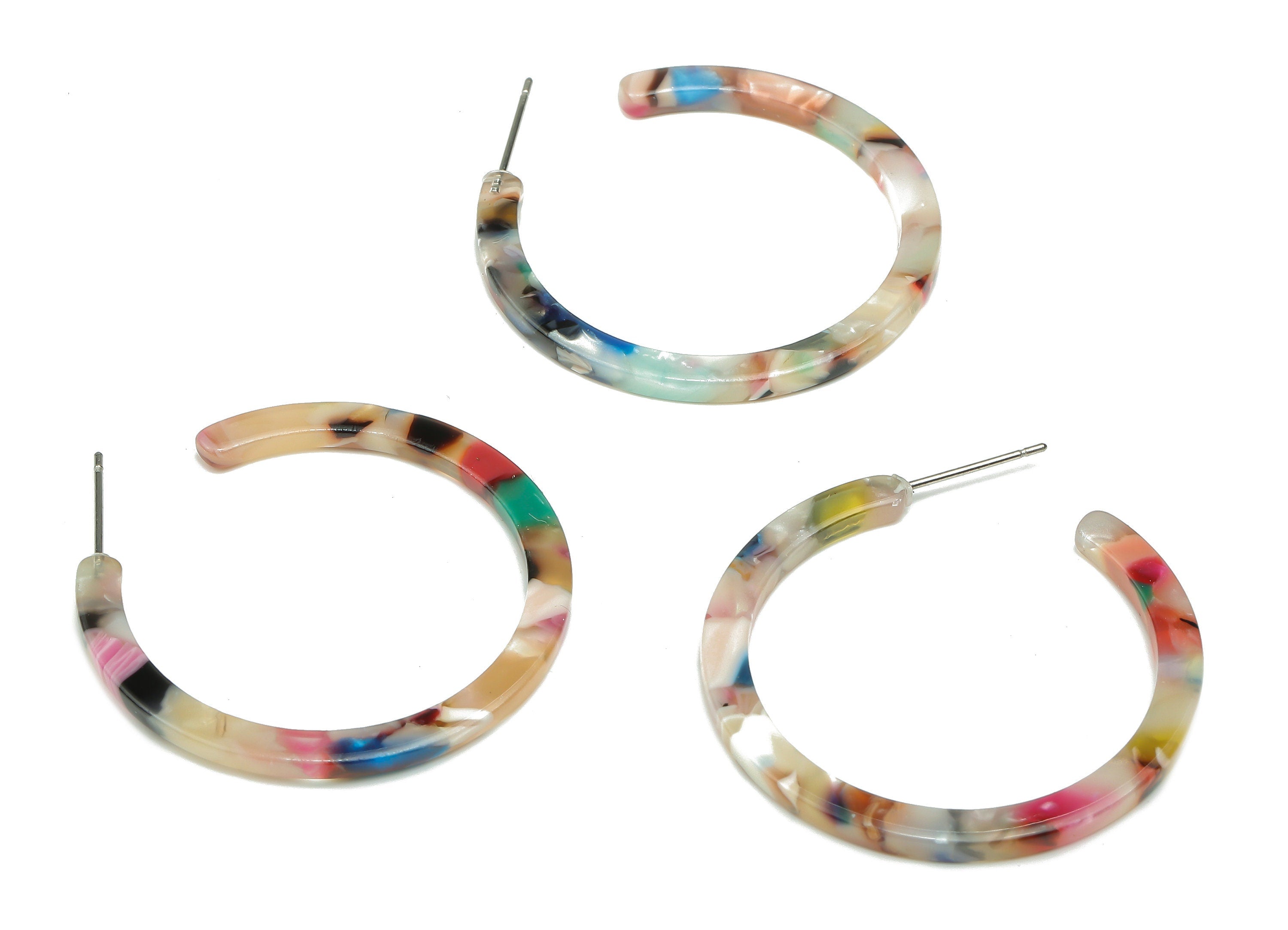 Open Hoop C Earrings Post - Acetate Hoop C Earring - Multi Color Hoop Earring - Color Code: A59 -36.18x35.72x2.41mm- AC1173-A59 - DOMEDBAZAAR