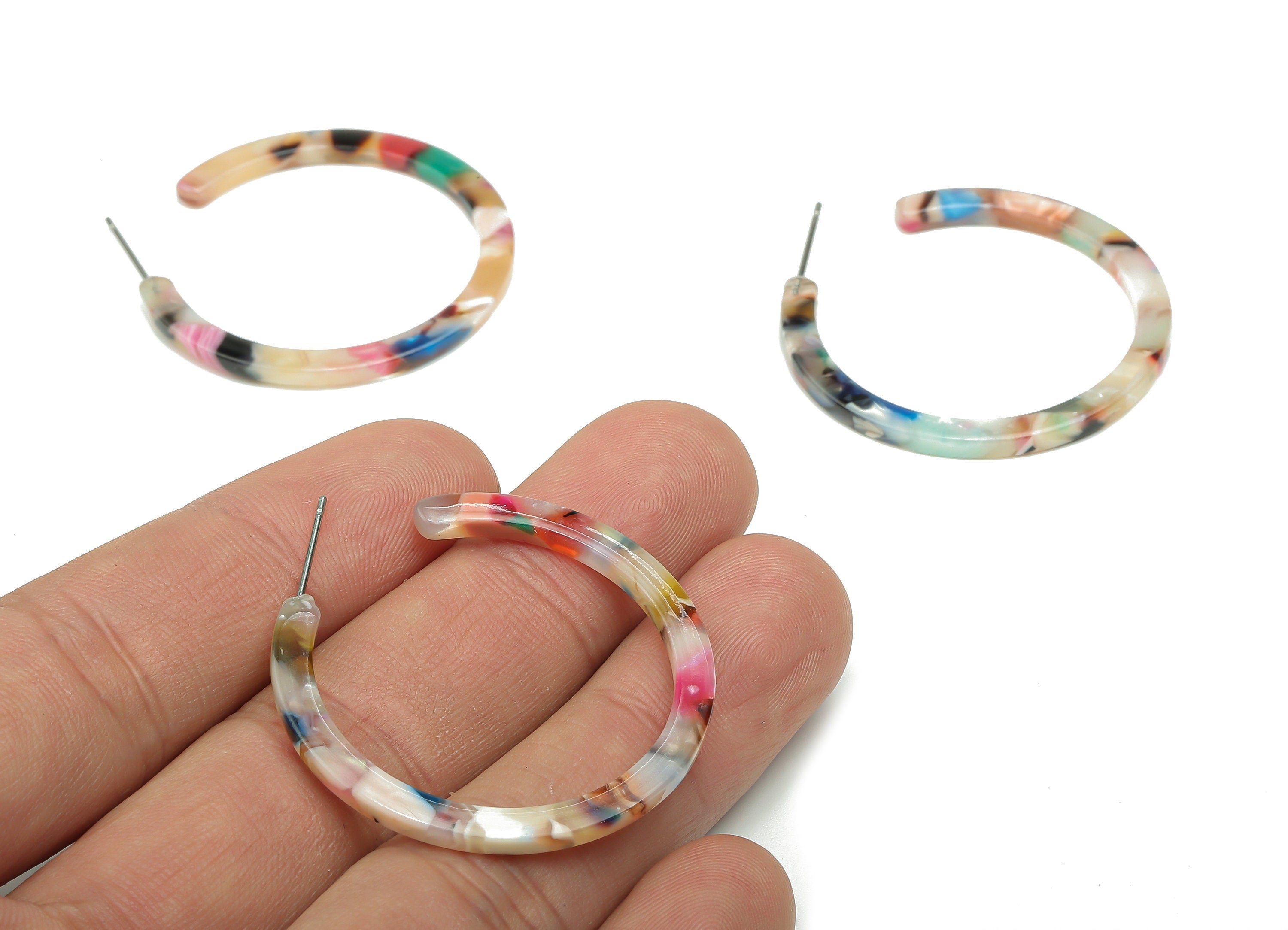 Open Hoop C Earrings Post - Acetate Hoop C Earring - Multi Color Hoop Earring - Color Code: A59 -36.18x35.72x2.41mm- AC1173-A59 - DOMEDBAZAAR