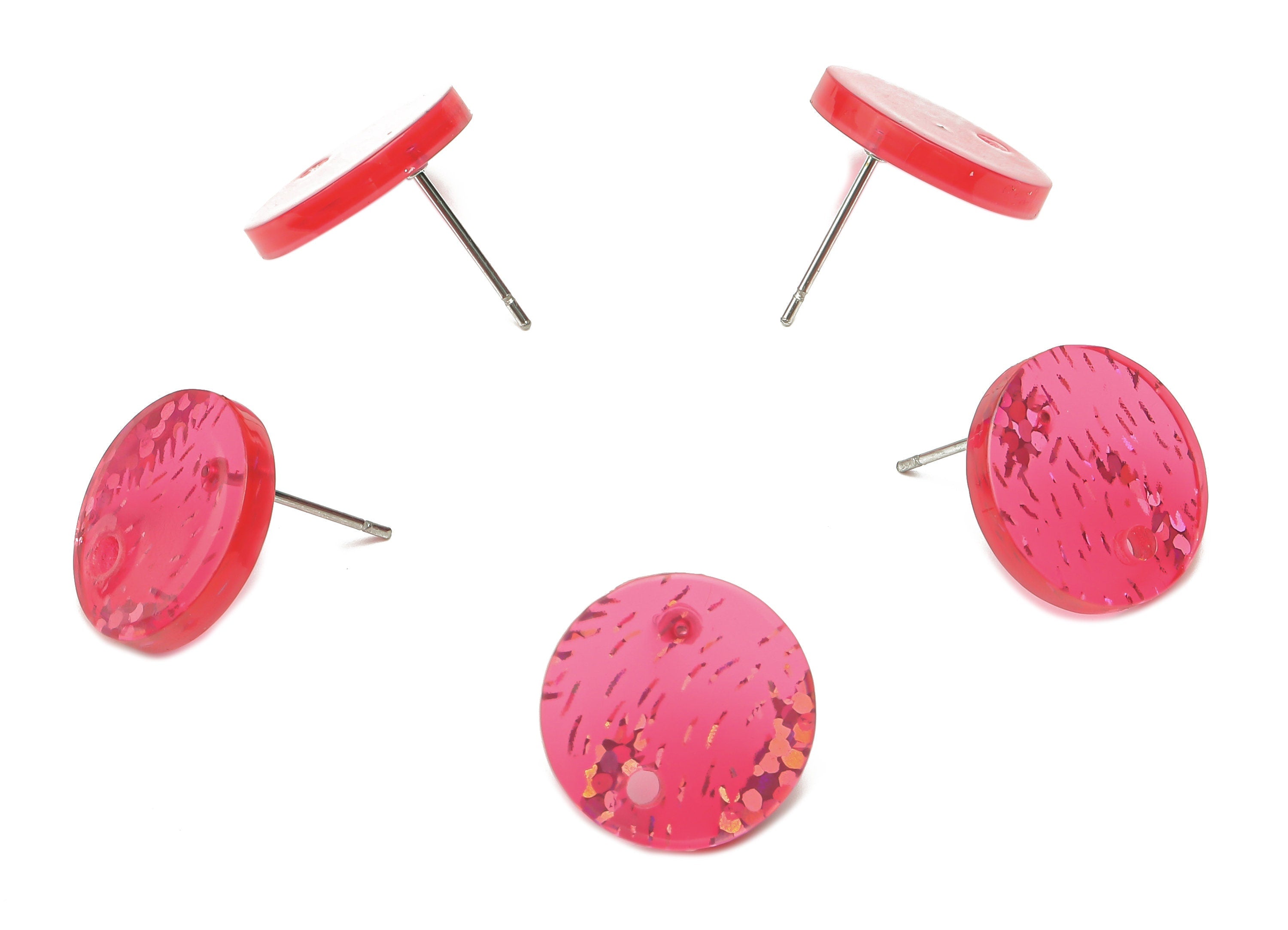 Acrylic Round Earring Stud - Acrylic Pink Round Earring Post - 316 Stainless Steel Stud - Color Code: A684 -14.99x14.94x2.35mm- AC1385-A684 - DOMEDBAZAAR