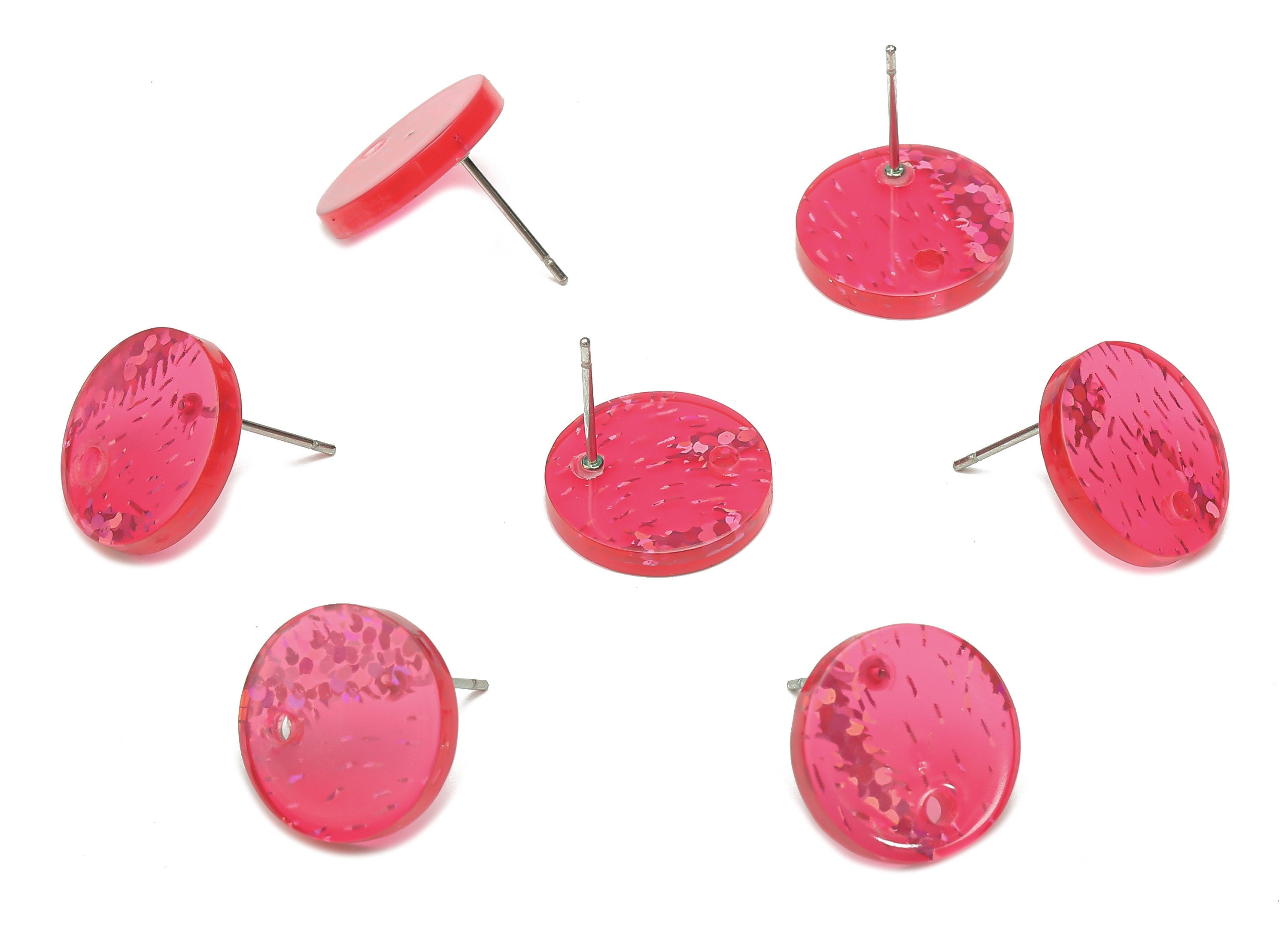 Acrylic Round Earring Stud - Acrylic Pink Round Earring Post - 316 Stainless Steel Stud - Color Code: A684 -14.99x14.94x2.35mm- AC1385-A684 - DOMEDBAZAAR