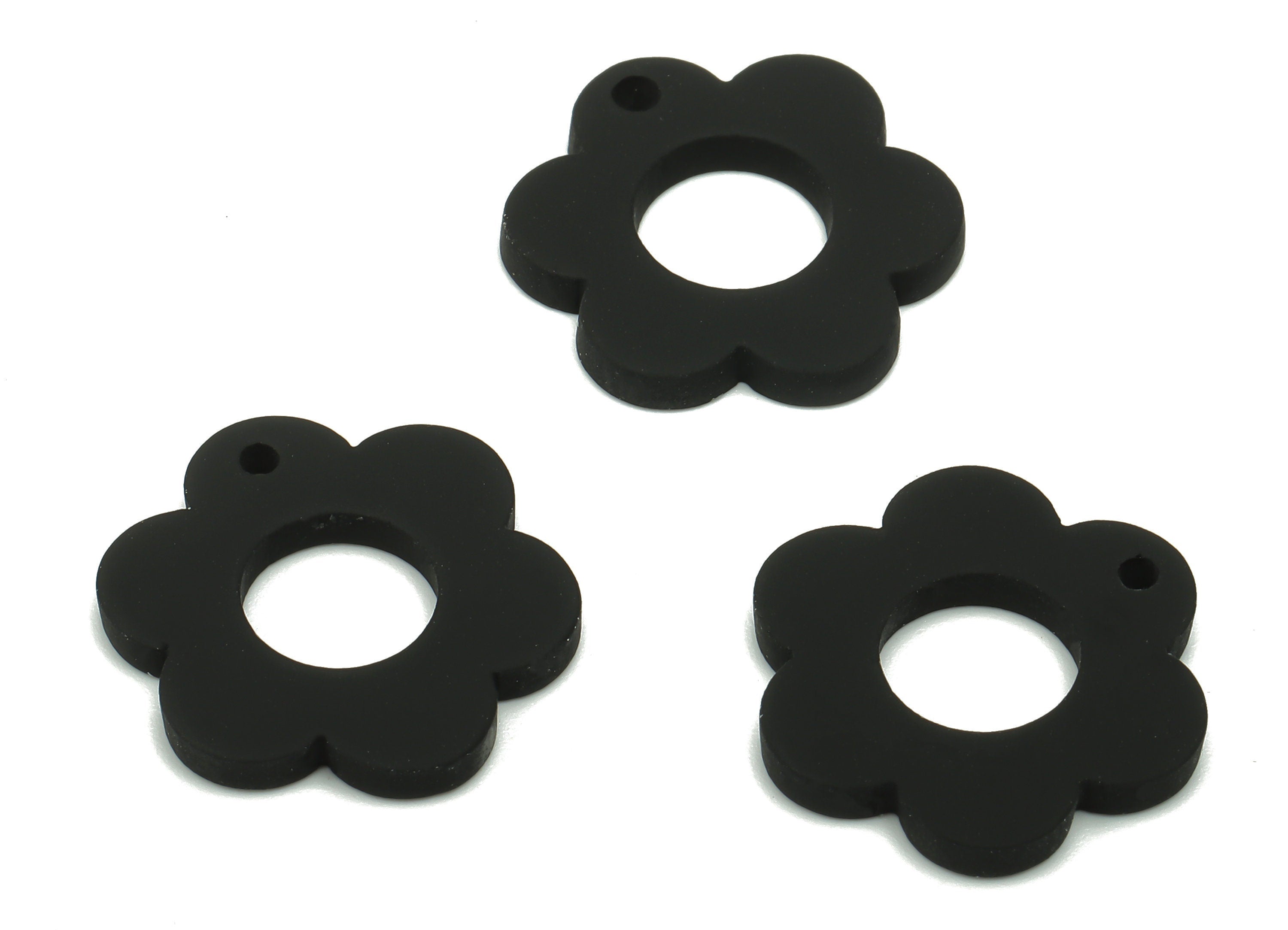 Acrylic Flower Earrings Charm - Matte Black Acrylic Flower Pendant Charms - Color Code: A132 -17.65x16.11x1.94mm- AC2520-A132 - DOMEDBAZAAR