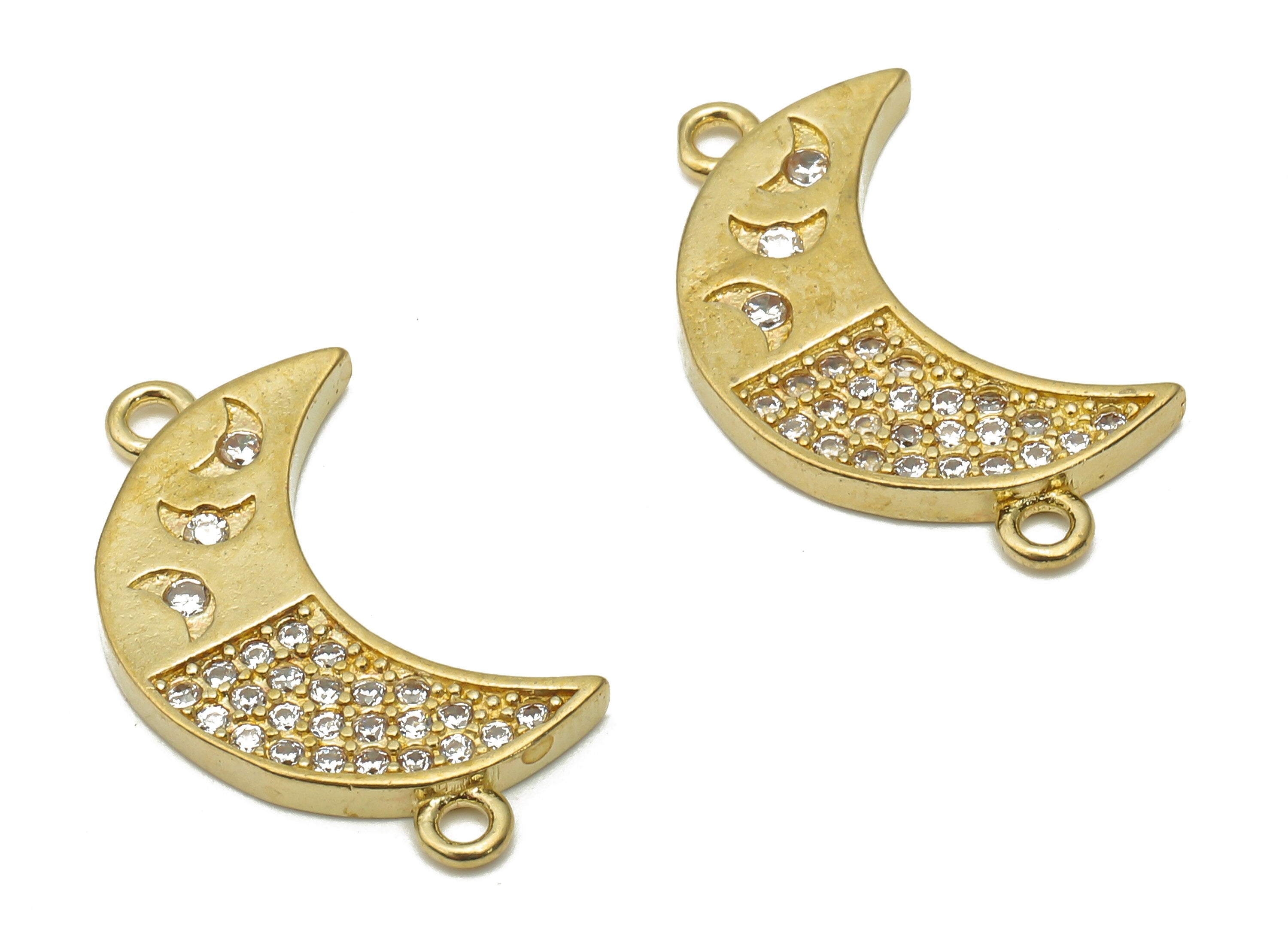 Brass Crescent Earrings Connectors with Zircon - Raw Brass Moon Connectors - Brass Moon Earring Connectors - 22.33x12.7x1.78mm - PP7636 - DOMEDBAZAAR