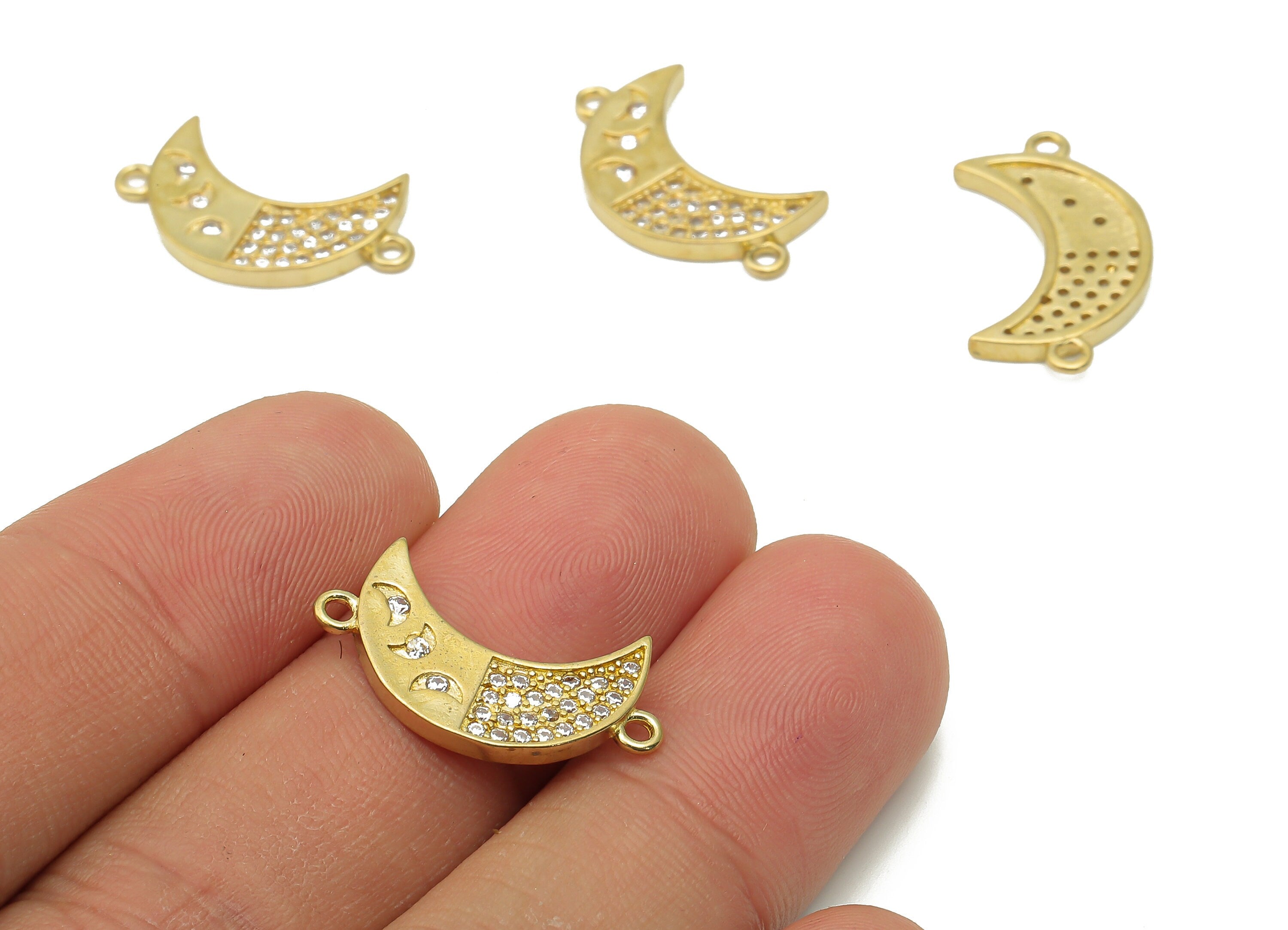 Brass Crescent Earrings Connectors with Zircon - Raw Brass Moon Connectors - Brass Moon Earring Connectors - 22.33x12.7x1.78mm - PP7636 - DOMEDBAZAAR
