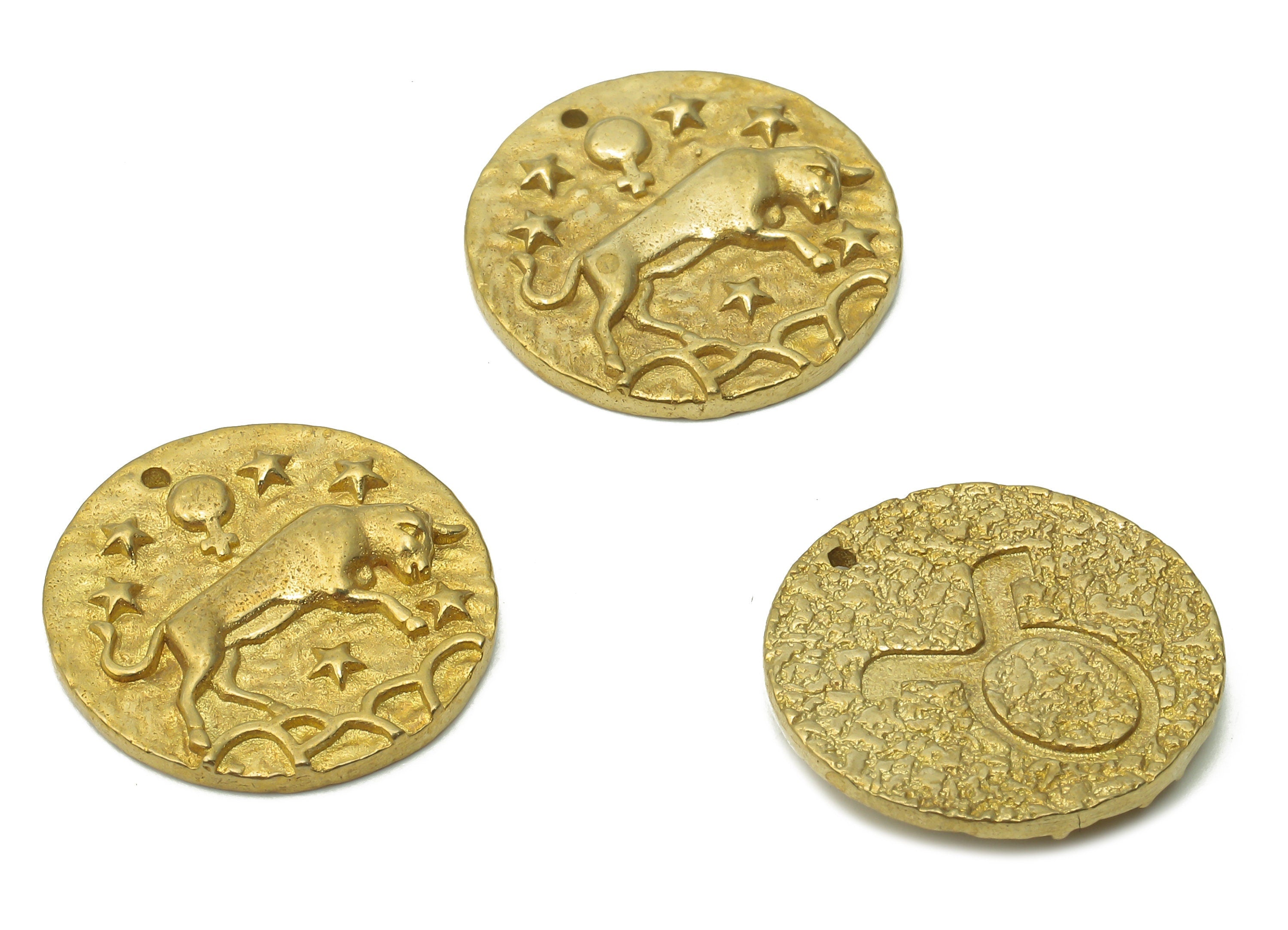 Taurus Round Charm - Raw Brass Animal Charm - Brass Zodiac Star Pendant - Brass Horoscopes Taurus Necklace - 19.4x19.4x2.65mm - PP7751B - DOMEDBAZAAR