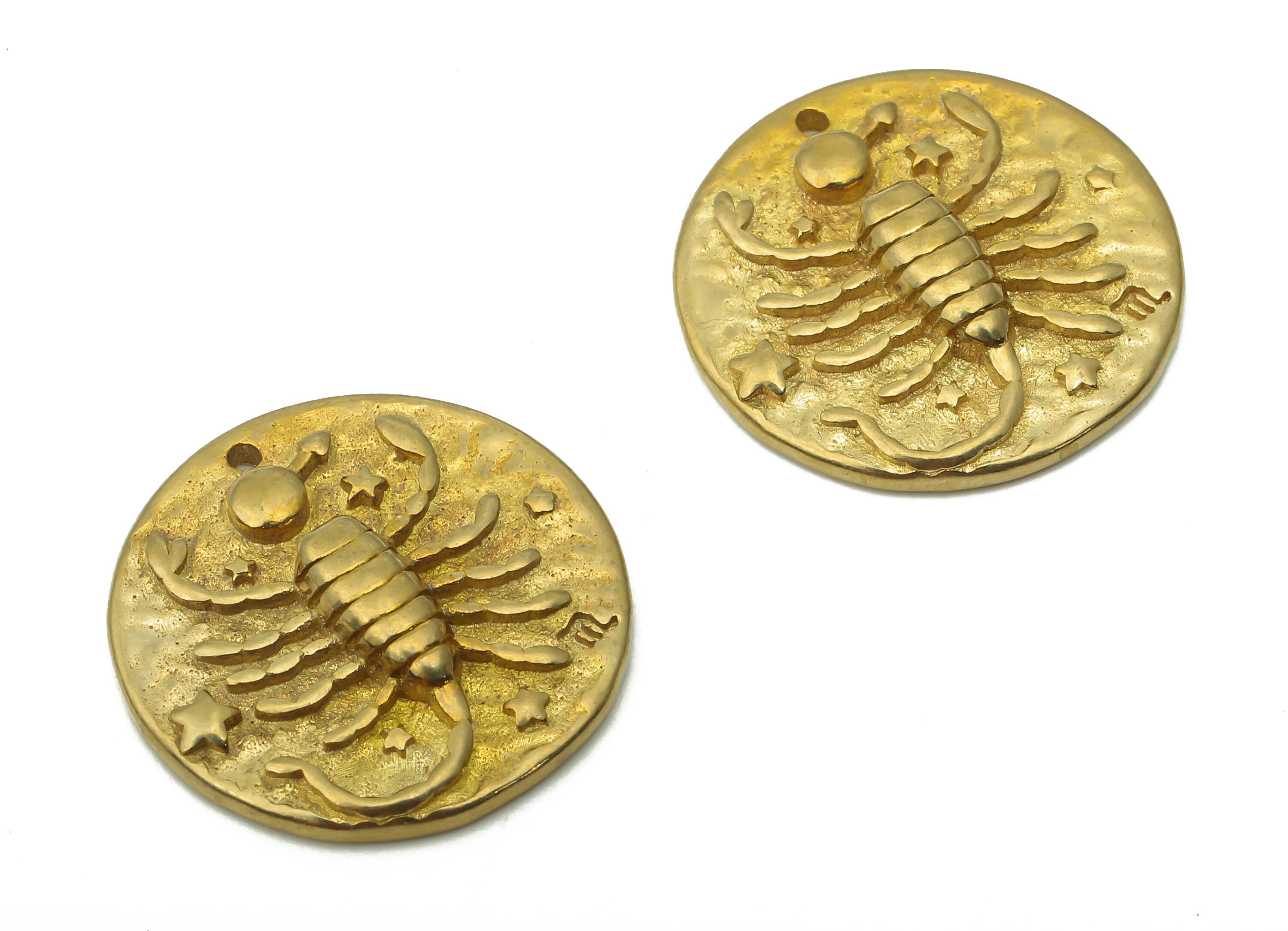 Scorpio Round Charm - Raw Brass Star Pendant - Brass Zodiac Pendant - Brass Horoscopes Scorpio Necklace -19.4x19.4x2.76mm - PP7751C - DOMEDBAZAAR