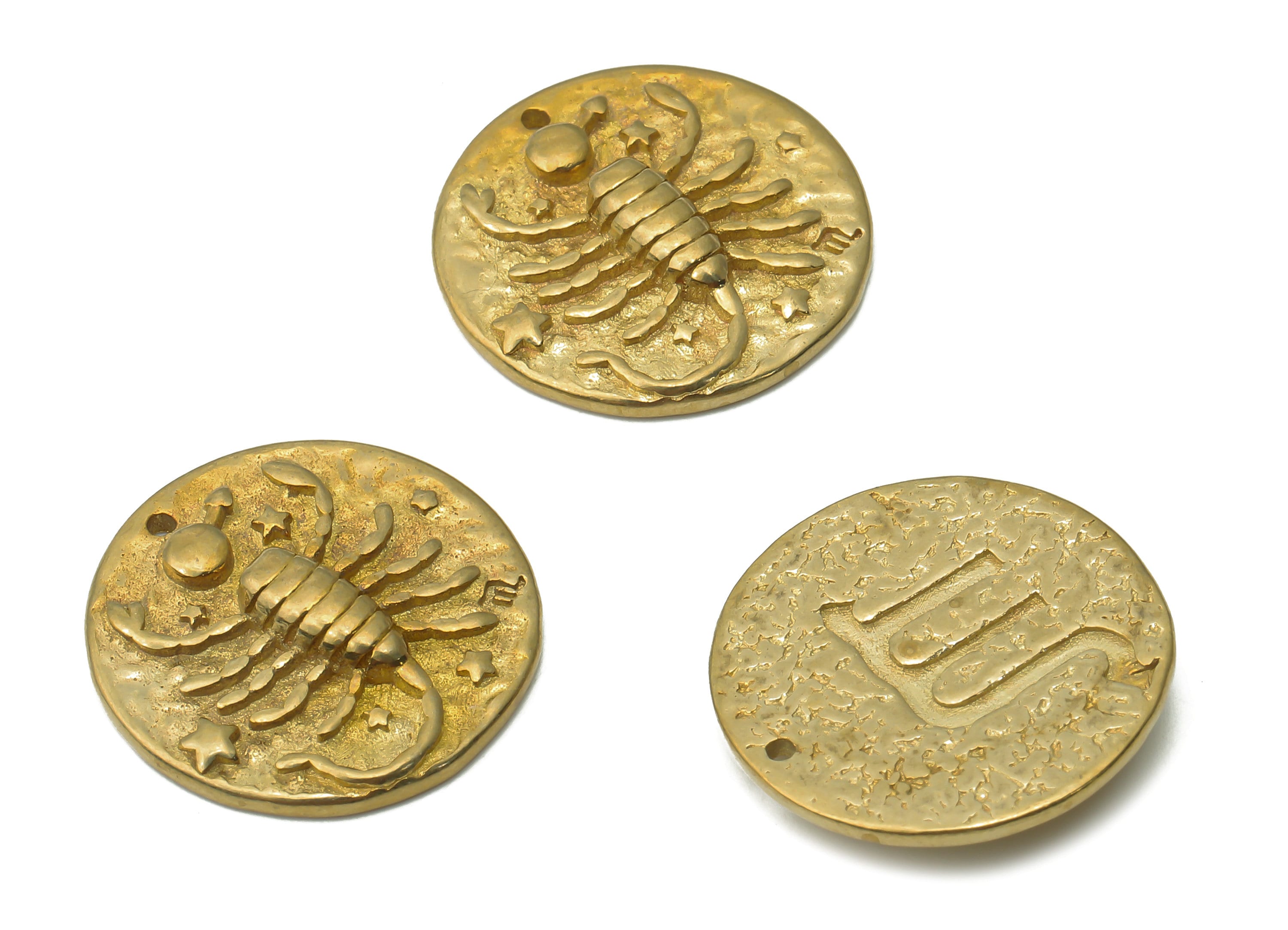Scorpio Round Charm - Raw Brass Star Pendant - Brass Zodiac Pendant - Brass Horoscopes Scorpio Necklace -19.4x19.4x2.76mm - PP7751C - DOMEDBAZAAR