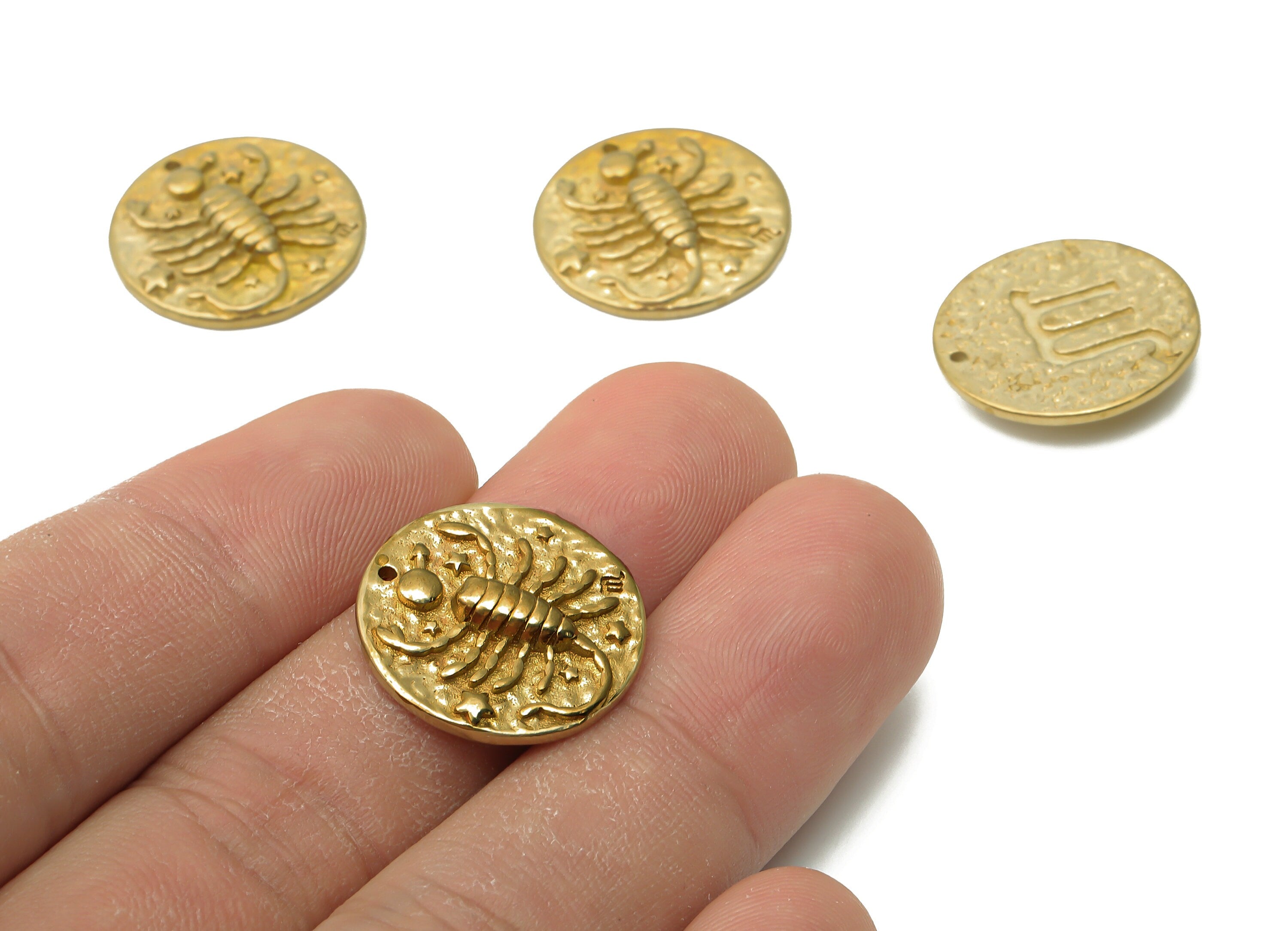 Scorpio Round Charm - Raw Brass Star Pendant - Brass Zodiac Pendant - Brass Horoscopes Scorpio Necklace -19.4x19.4x2.76mm - PP7751C - DOMEDBAZAAR