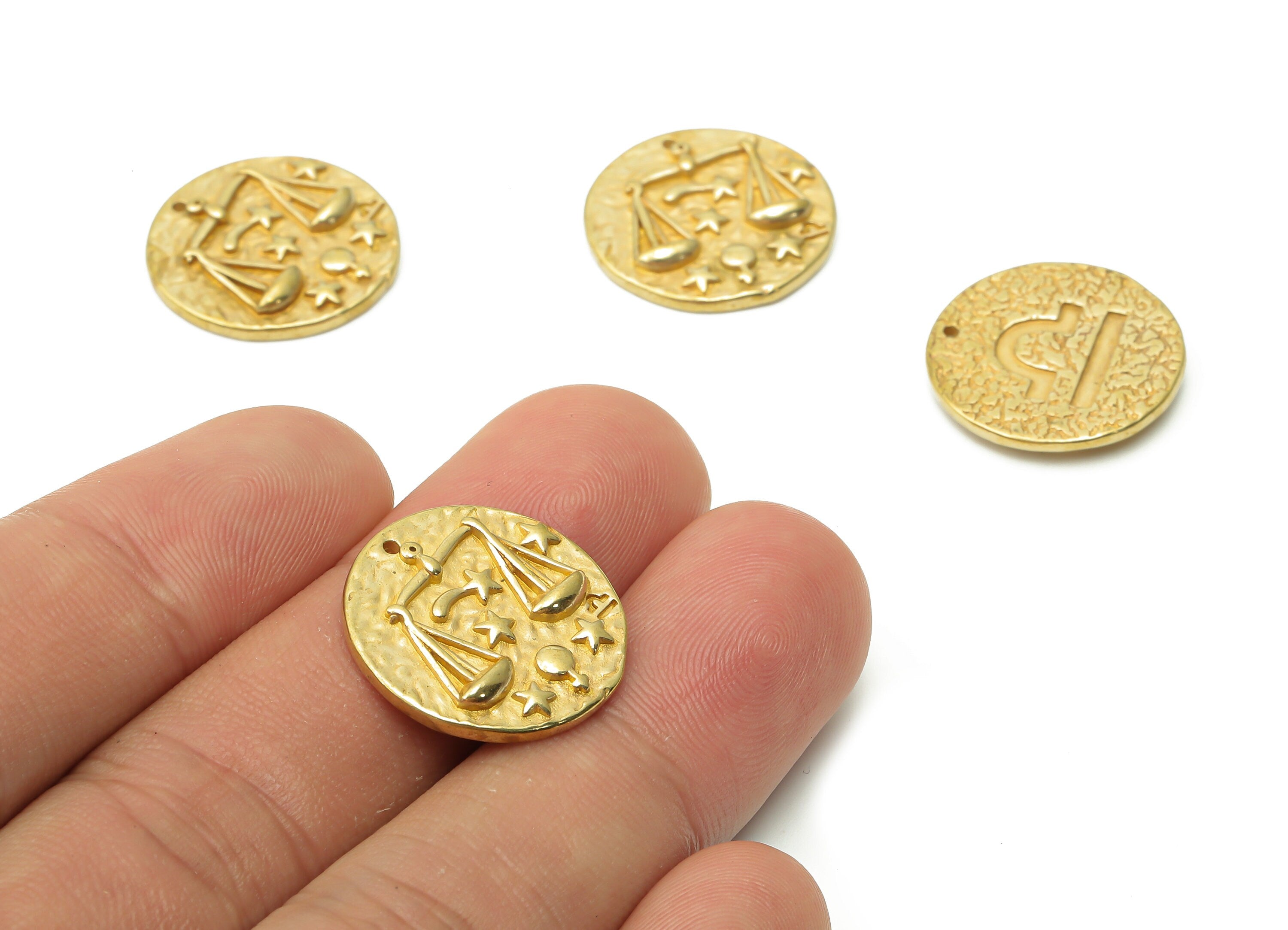 Libra Round Charm - Raw Brass Horoscope Charms - Round Balance Pendant - Star Necklace - Brass Zodiac Pendant - 19.4x19.4x2.4mm - PP7751E - DOMEDBAZAAR