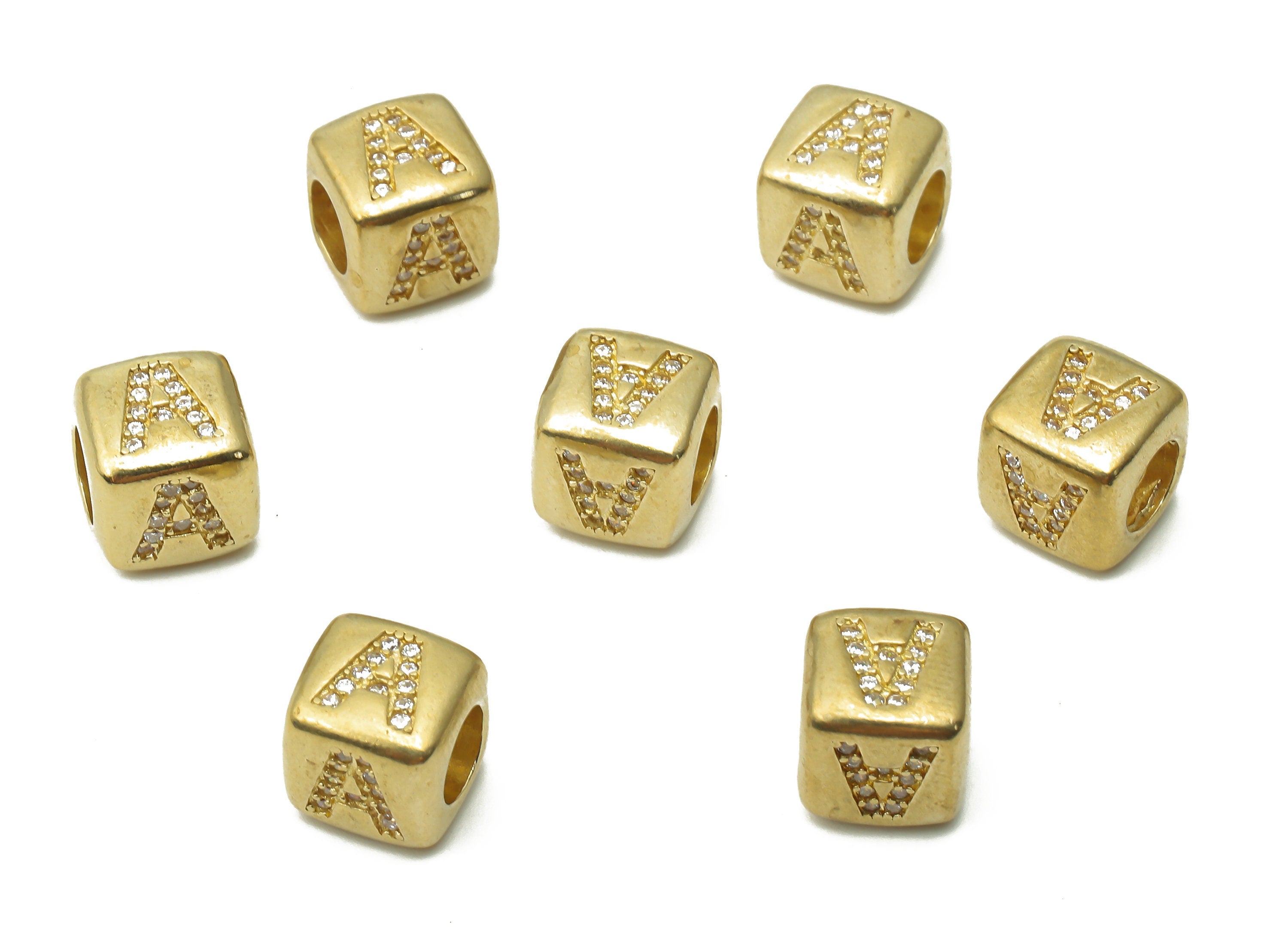 Alphabet Cube Bead A - Brass Initial Letter A - Raw Brass Zircon Letters Beads - Letter A Cube Bead - 8.63x8.63x 8.46mm - PP7804A - DOMEDBAZAAR