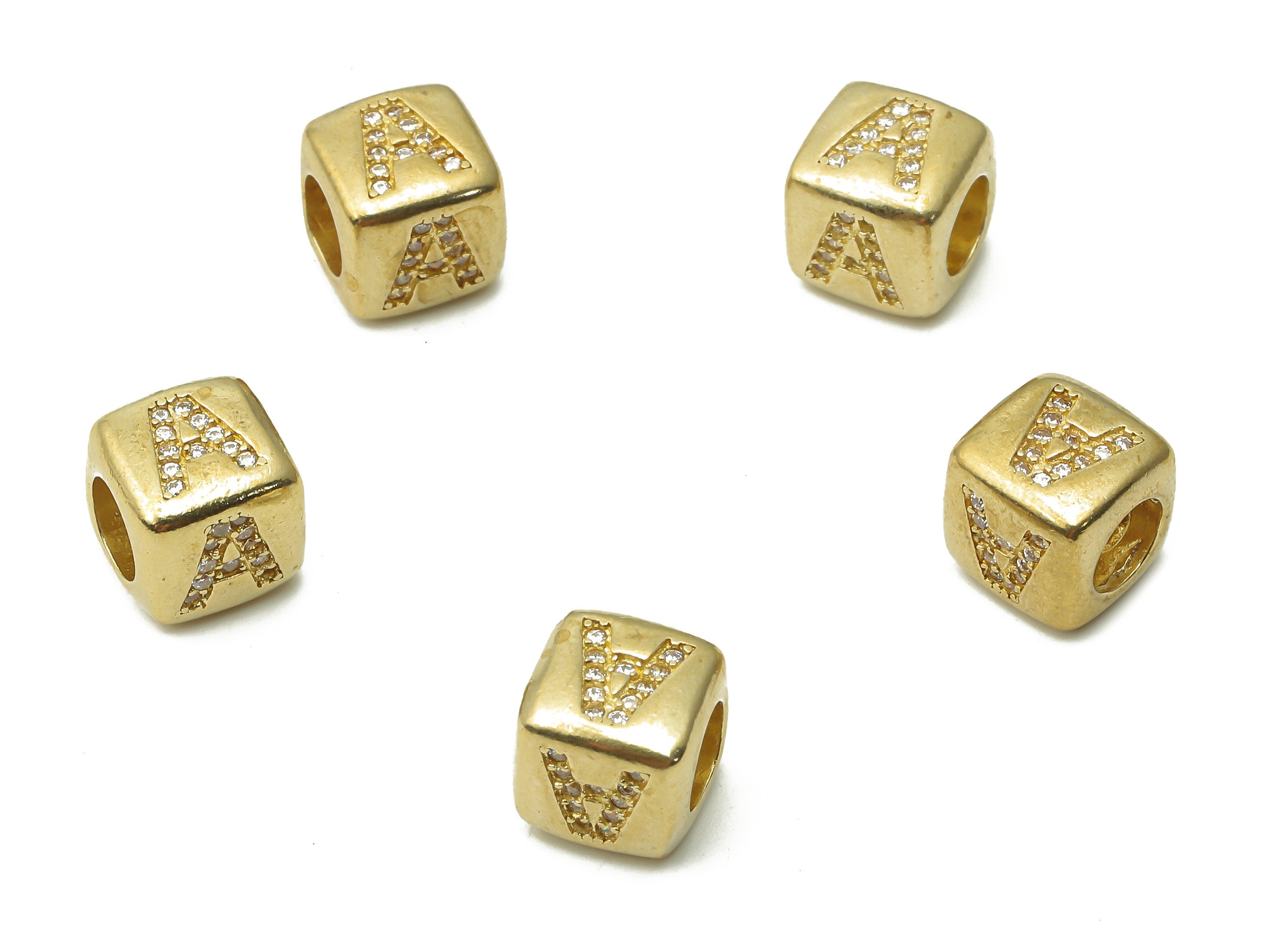 Alphabet Cube Bead A - Brass Initial Letter A - Raw Brass Zircon Letters Beads - Letter A Cube Bead - 8.63x8.63x 8.46mm - PP7804A - DOMEDBAZAAR