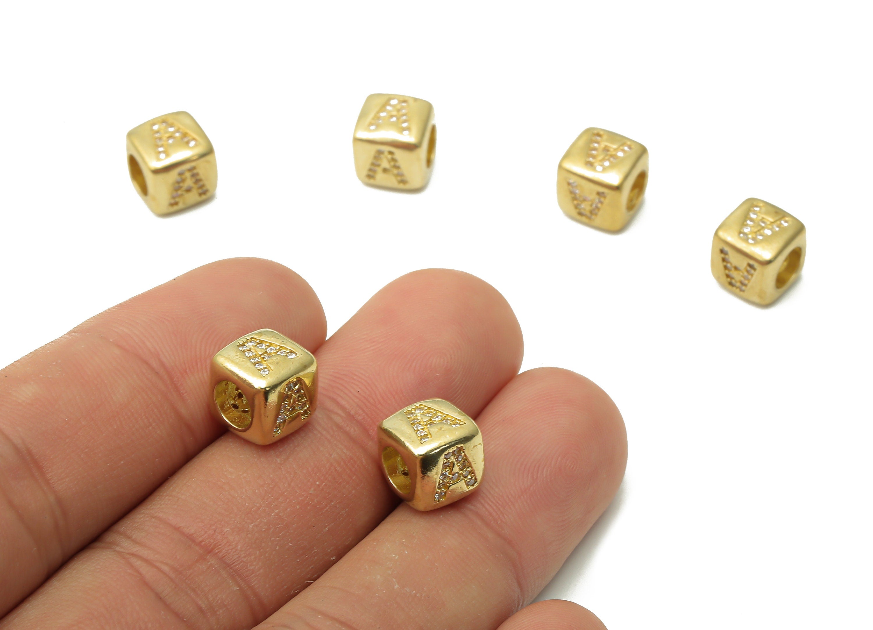 Alphabet Cube Bead A - Brass Initial Letter A - Raw Brass Zircon Letters Beads - Letter A Cube Bead - 8.63x8.63x 8.46mm - PP7804A - DOMEDBAZAAR