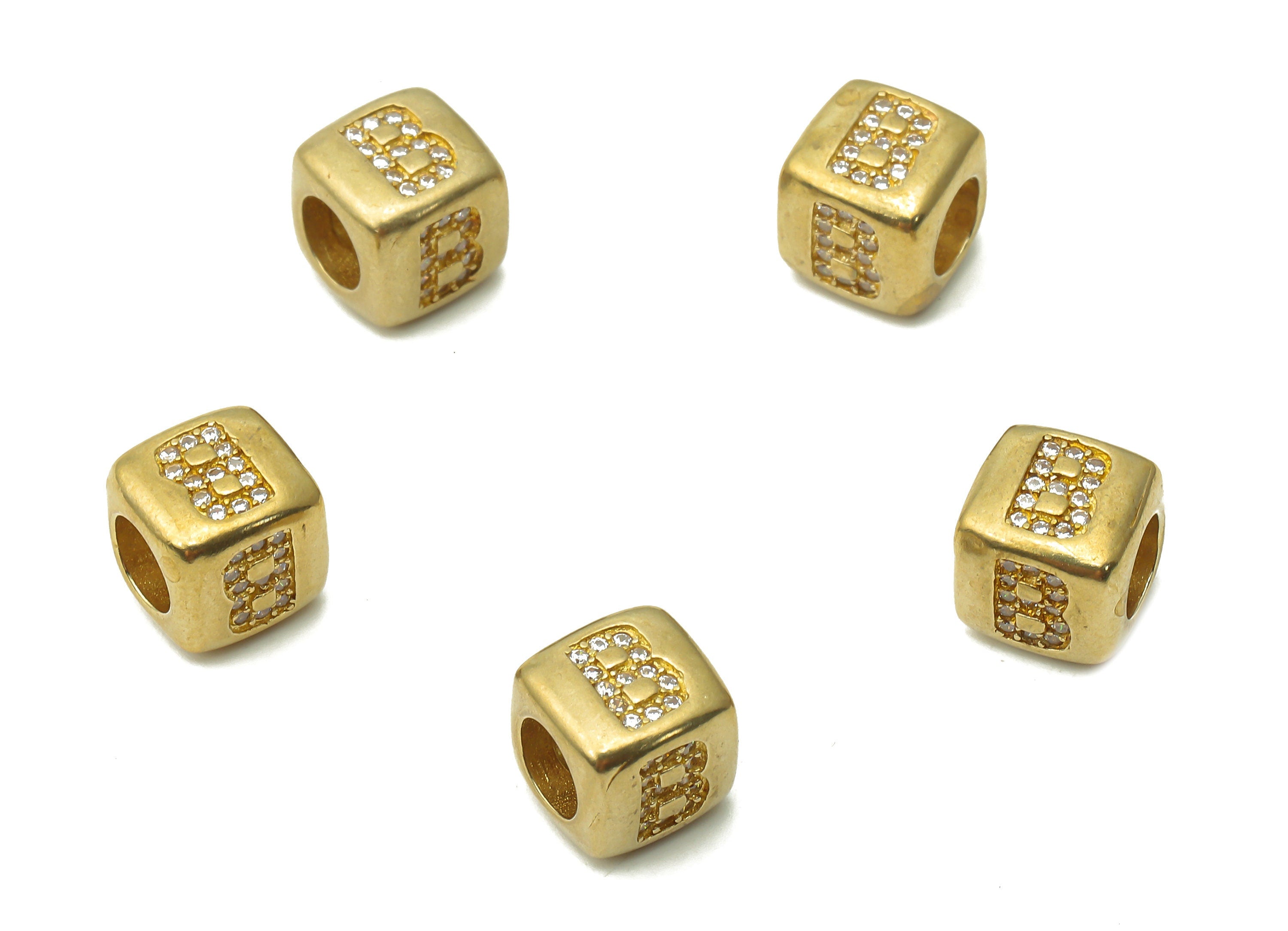 Alphabet Cube Bead B - Brass Initial Letter B - Raw Brass Zircon Letters Beads - Letter B Cube Bead - 8.63x8.63x 8.46mm - PP7804B - DOMEDBAZAAR