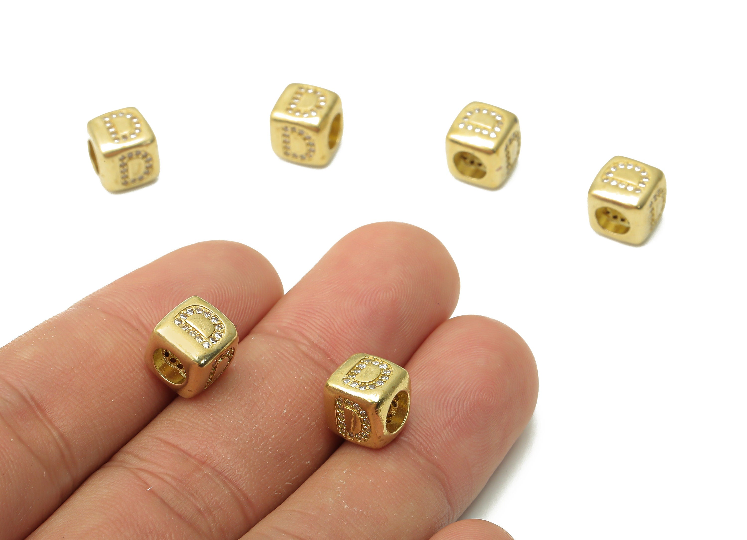 Alphabet Cube Bead D - Brass Initial Letter D - Raw Brass Zircon Letters Beads - Letter D Cube Bead - 8.63x8.63x 8.46mm - PP7804D - DOMEDBAZAAR