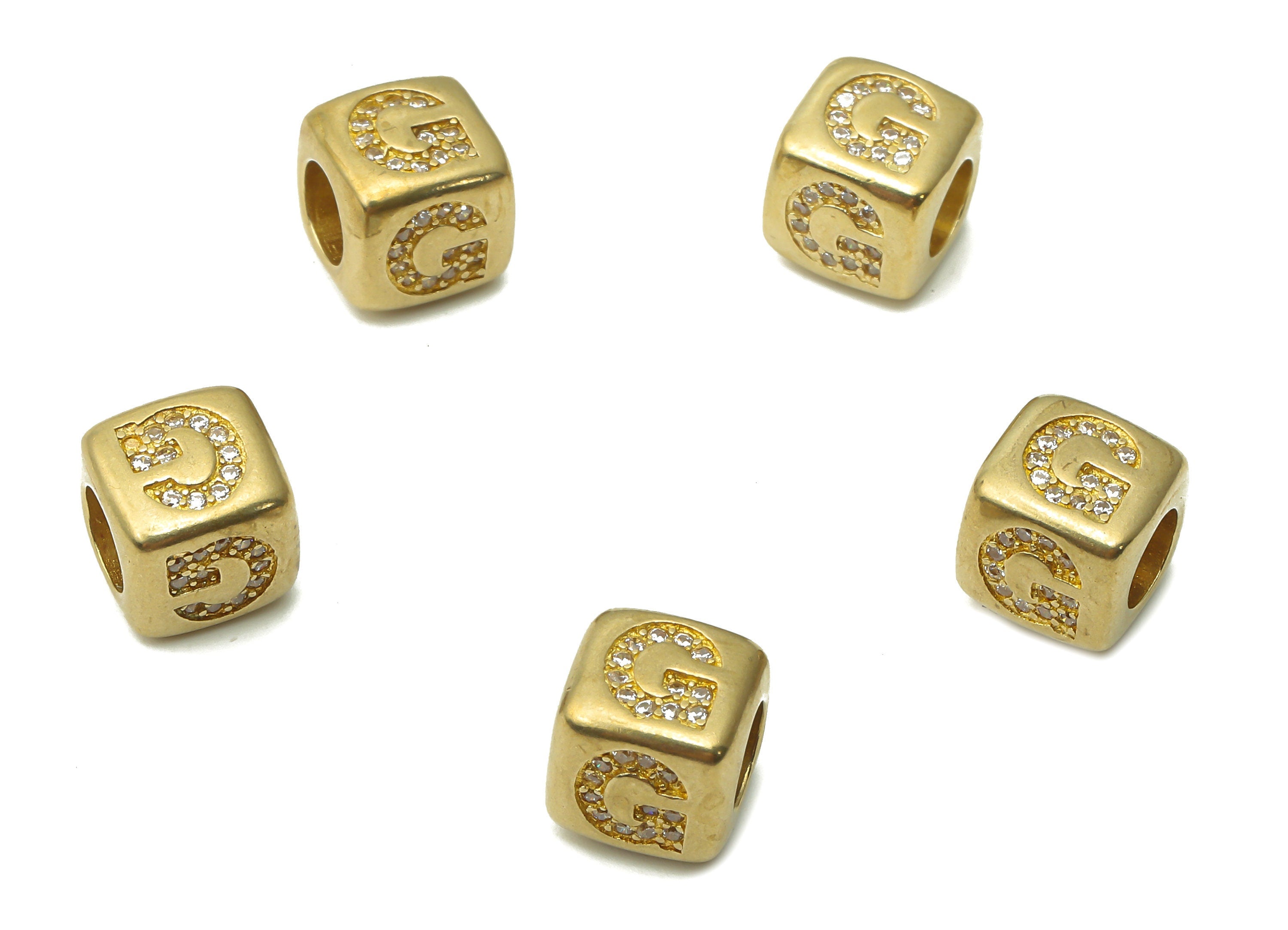 Alphabet Cube Bead G - Brass Initial Letter G - Raw Brass Zircon Letters Beads - Letter G Cube Bead - 8.63x8.63x 8.46mm - PP7804G - DOMEDBAZAAR