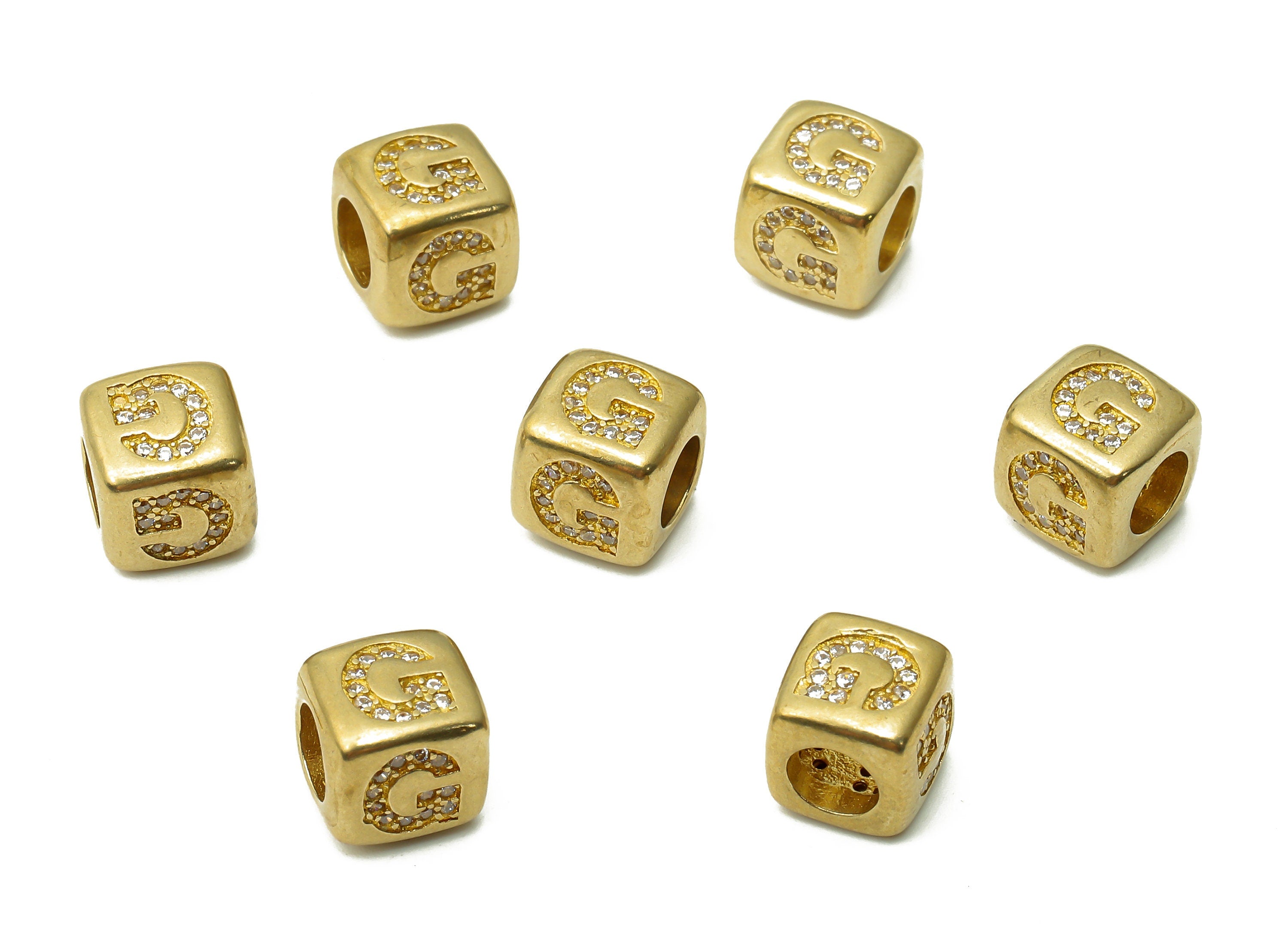 Alphabet Cube Bead G - Brass Initial Letter G - Raw Brass Zircon Letters Beads - Letter G Cube Bead - 8.63x8.63x 8.46mm - PP7804G - DOMEDBAZAAR