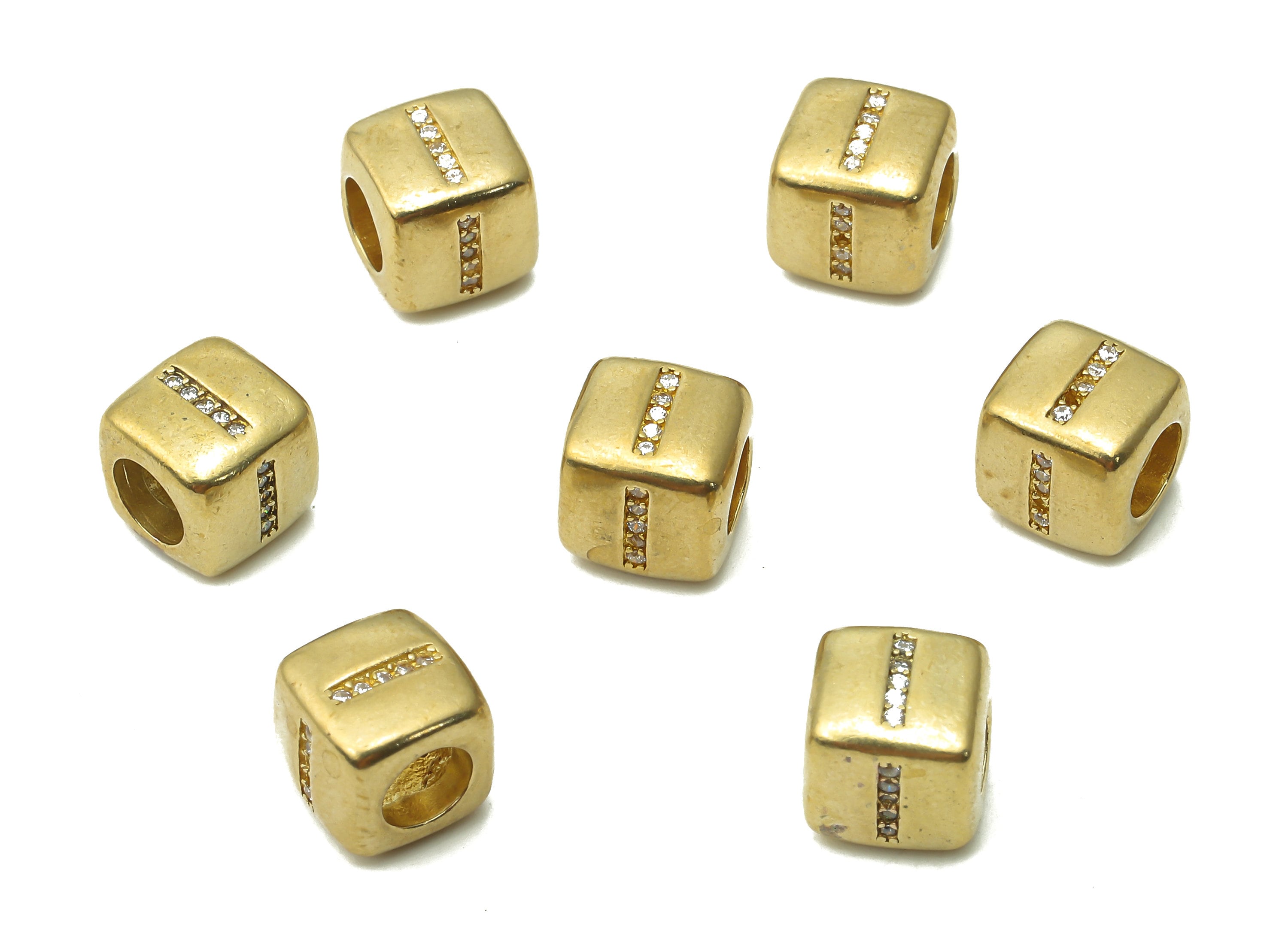 Alphabet Cube Bead I - Brass Initial Letter I - Raw Brass Zircon Letters Beads - Letter I Cube Bead - 8.63x8.63x 8.46mm - PP7804I - DOMEDBAZAAR