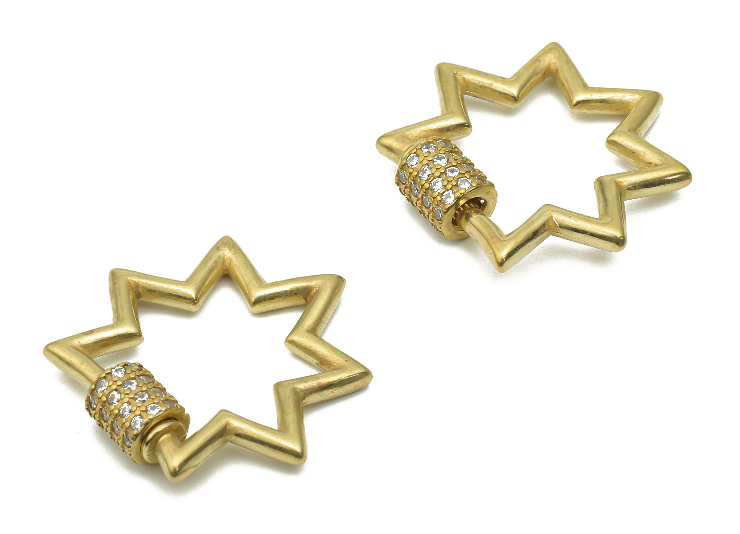 Brass Clasp Lock Earring With Zircons - Brass Carabiner Turnbuckle Earrings Stud - Raw Brass Screw Clasp - 25.28x23.14x2.16mm - PP7700 - DOMEDBAZAAR