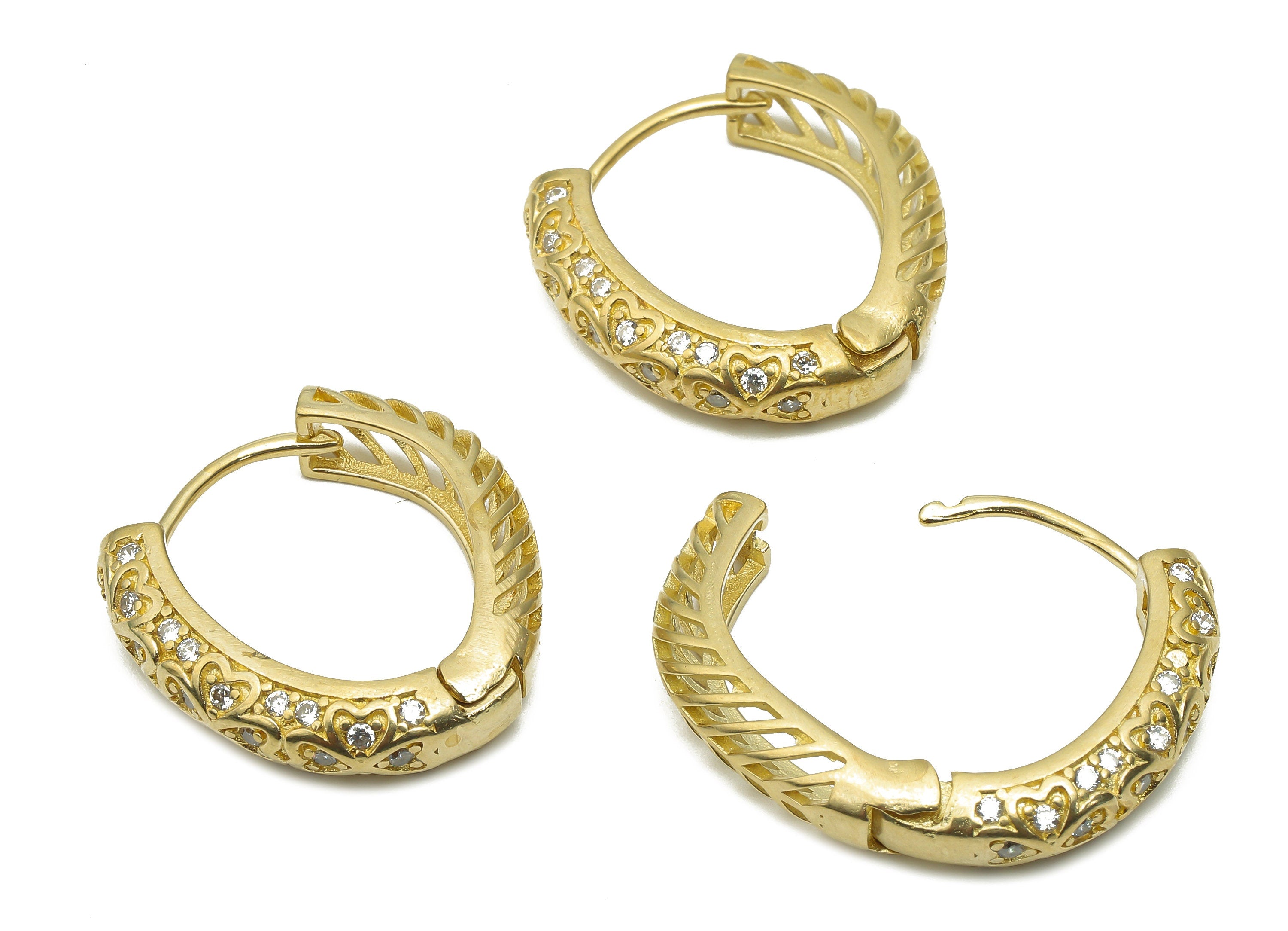 Brass Textured Thick Hoops Earring - Raw Brass Huggie Earrings - Raw Brass Huggie Hoop With Zircon - 23.61x22.68x1.61mm - PP7701 - DOMEDBAZAAR