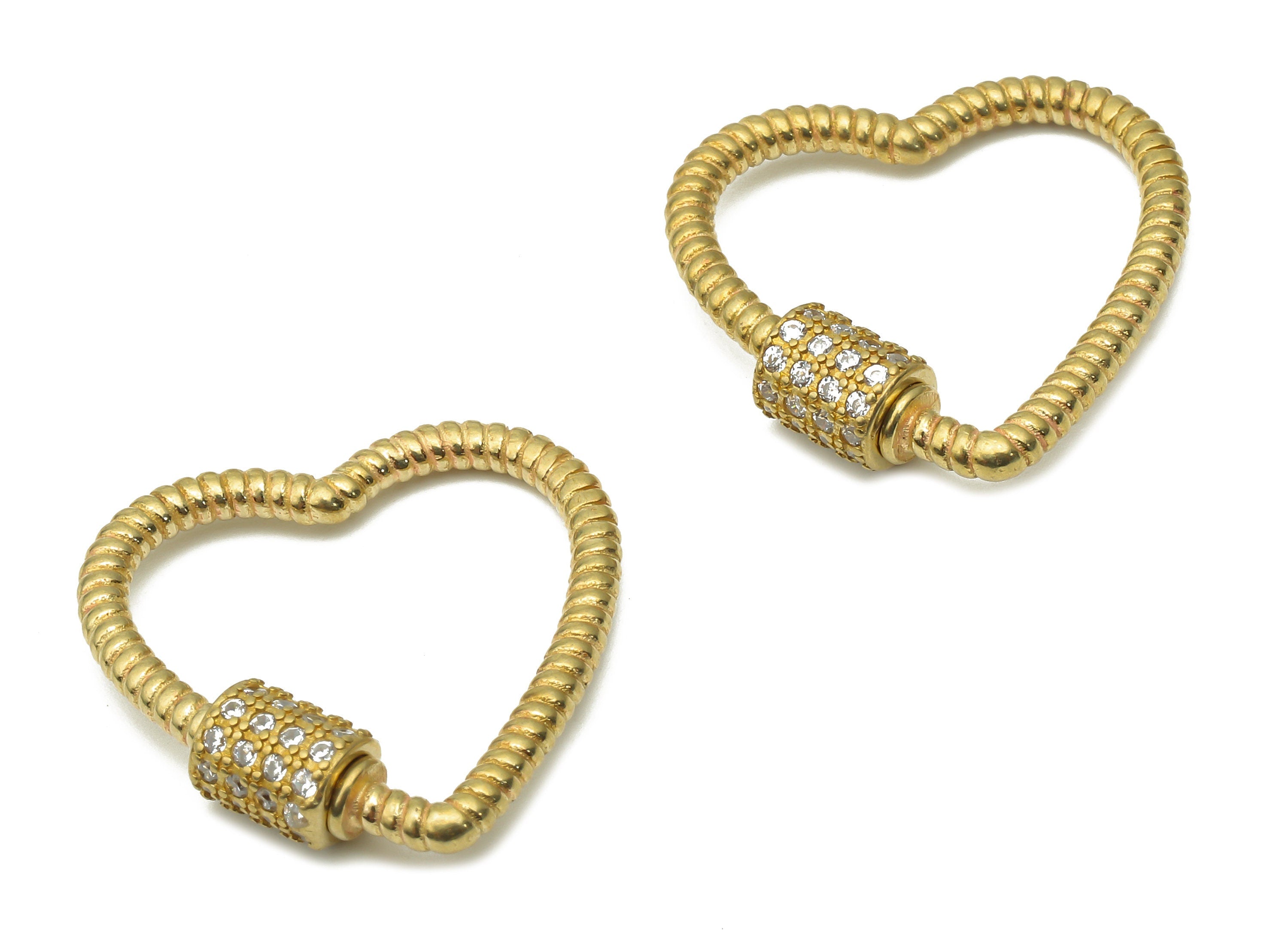 Brass Heart Screw Clasp Earrings With Zircon - Raw Brass Heart Turnbuckle Lock - Brass Heart Carabiner Earrings -23.46x23.35x2.05mm - PP7709 - DOMEDBAZAAR
