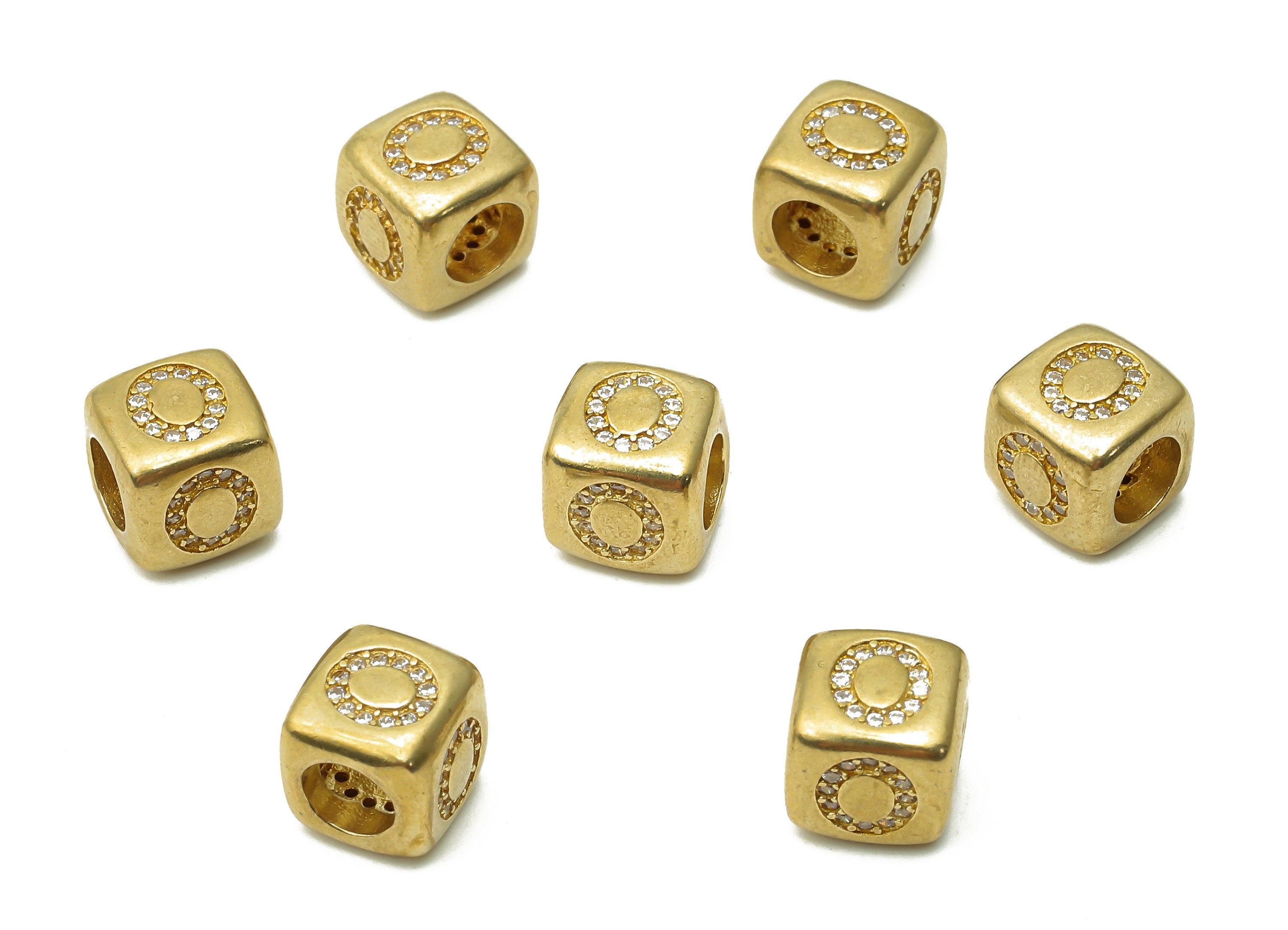 Alphabet Cube Bead O - Brass Initial Letter O - Raw Brass Zircon Letters Beads - Letter O Cube Bead - 8.63x8.63x 8.46mm - PP7804O - DOMEDBAZAAR