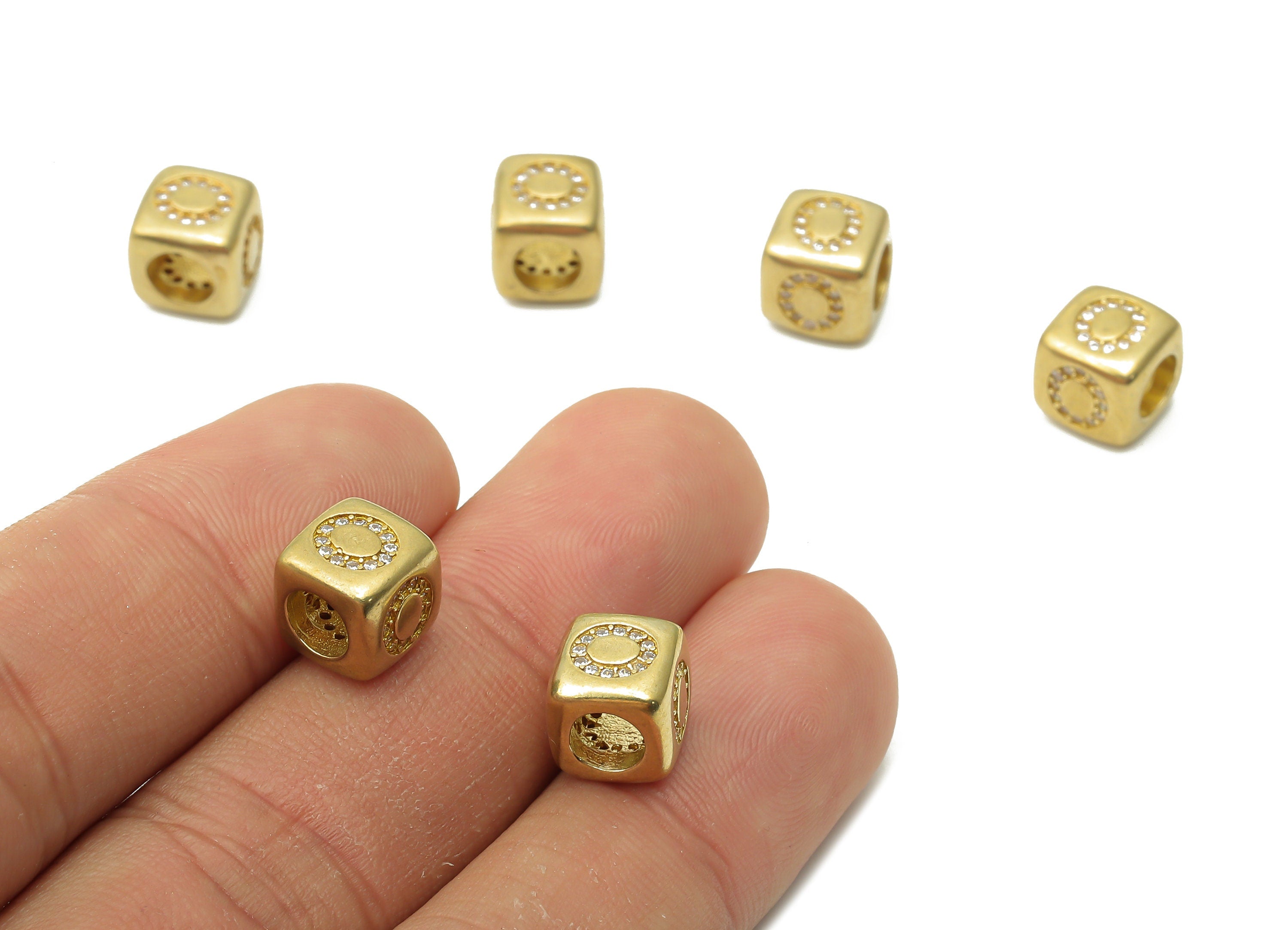 Alphabet Cube Bead O - Brass Initial Letter O - Raw Brass Zircon Letters Beads - Letter O Cube Bead - 8.63x8.63x 8.46mm - PP7804O - DOMEDBAZAAR