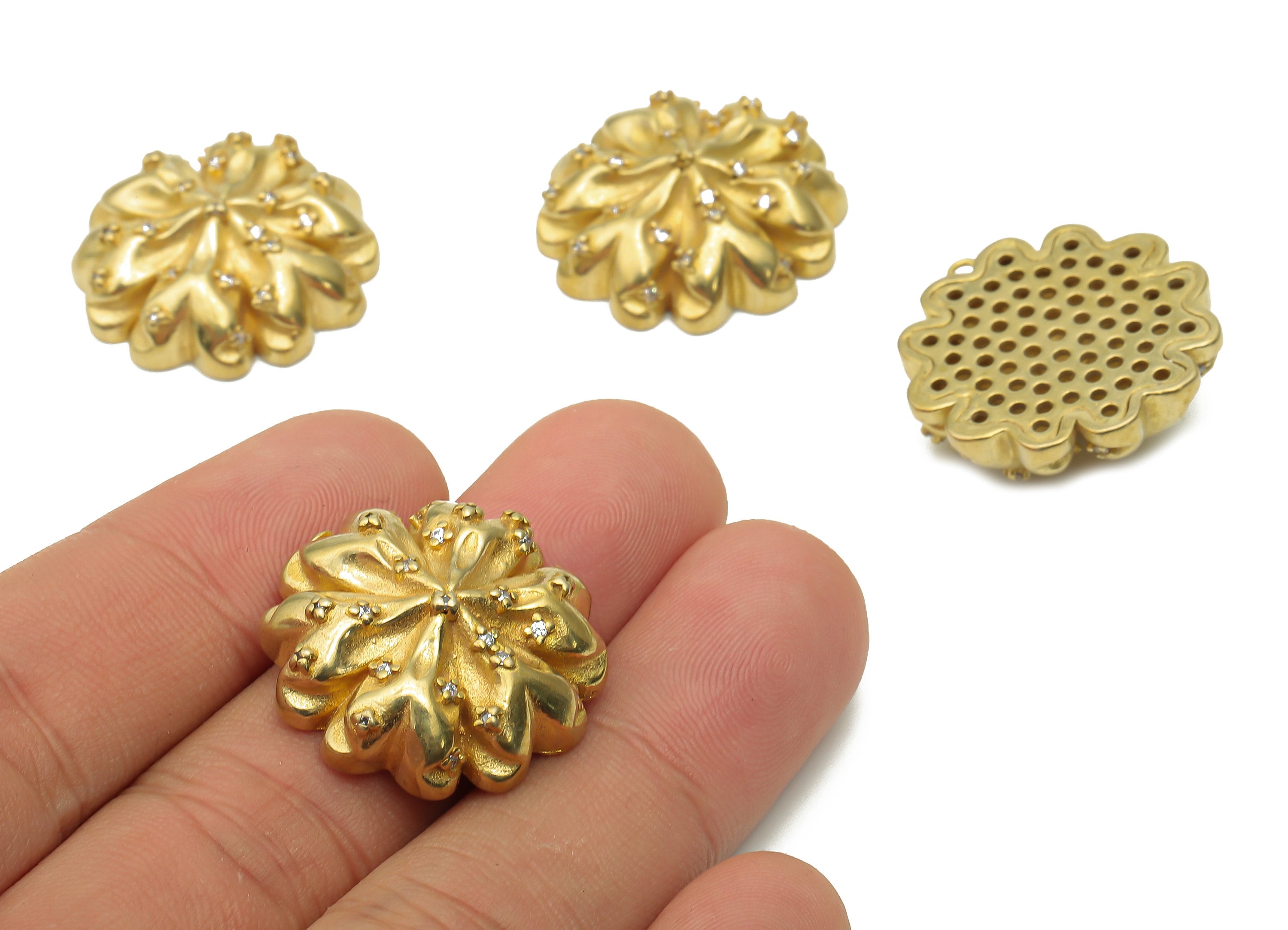 Brass Flower Earrings Big Charm With Zircons - Brass Thick Pendant - Raw Brass Flower Charms -24.72x24.72x8.6mm - PP7711 - DOMEDBAZAAR