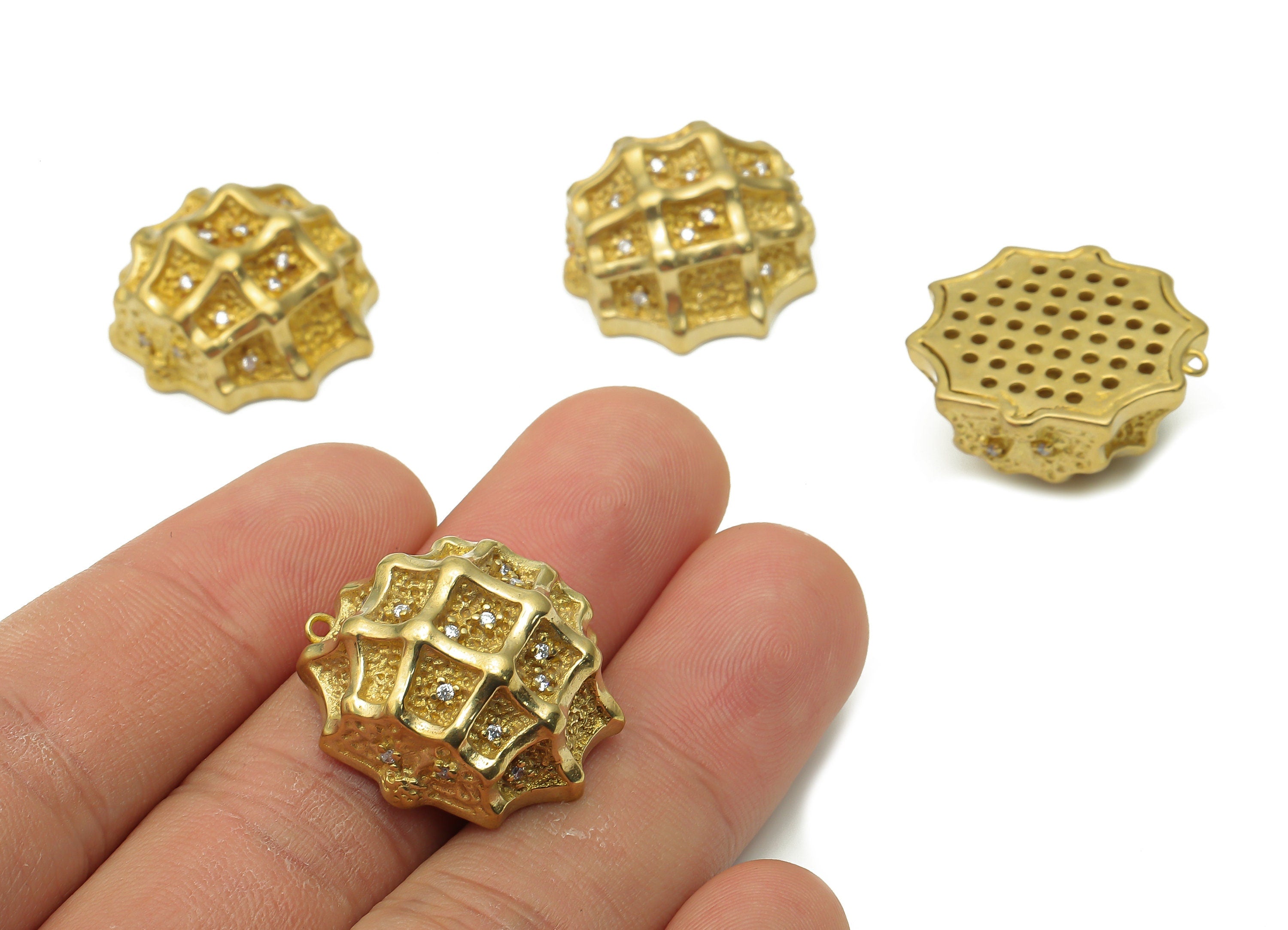 Brass Textured Half Ball Earring Charm - Raw Brass Semi Circle Pendant - Brass Thick Charm - Brass Big Charm - 24.38x22.23x11.18mm - PP7717 - DOMEDBAZAAR