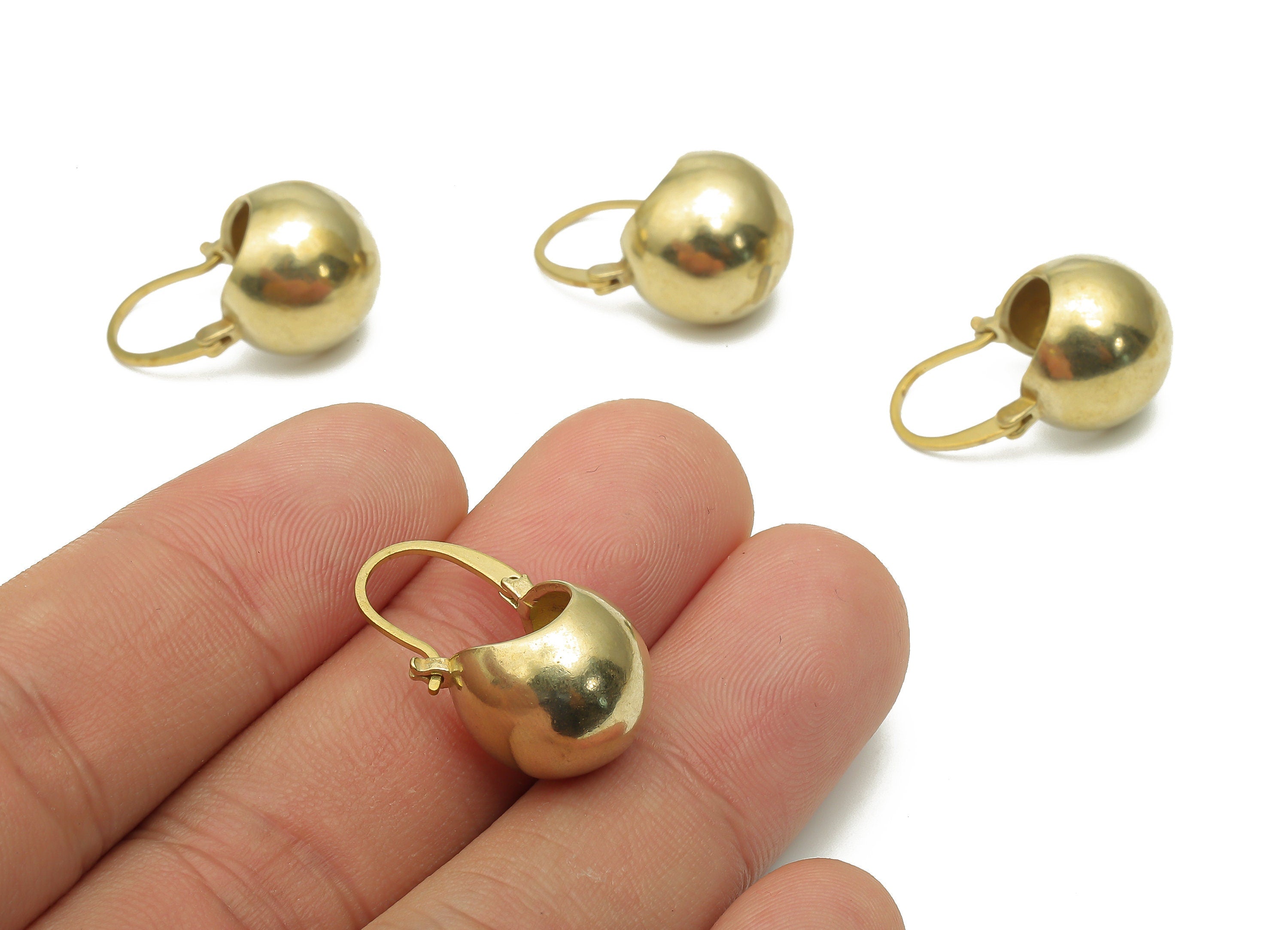 Brass BasketBall Hoop Earring - Raw Brass Ball Clasp Hoop Earrings - Brass Basket Earrings -23.03x13.29x1.92mm - PP7724 - DOMEDBAZAAR