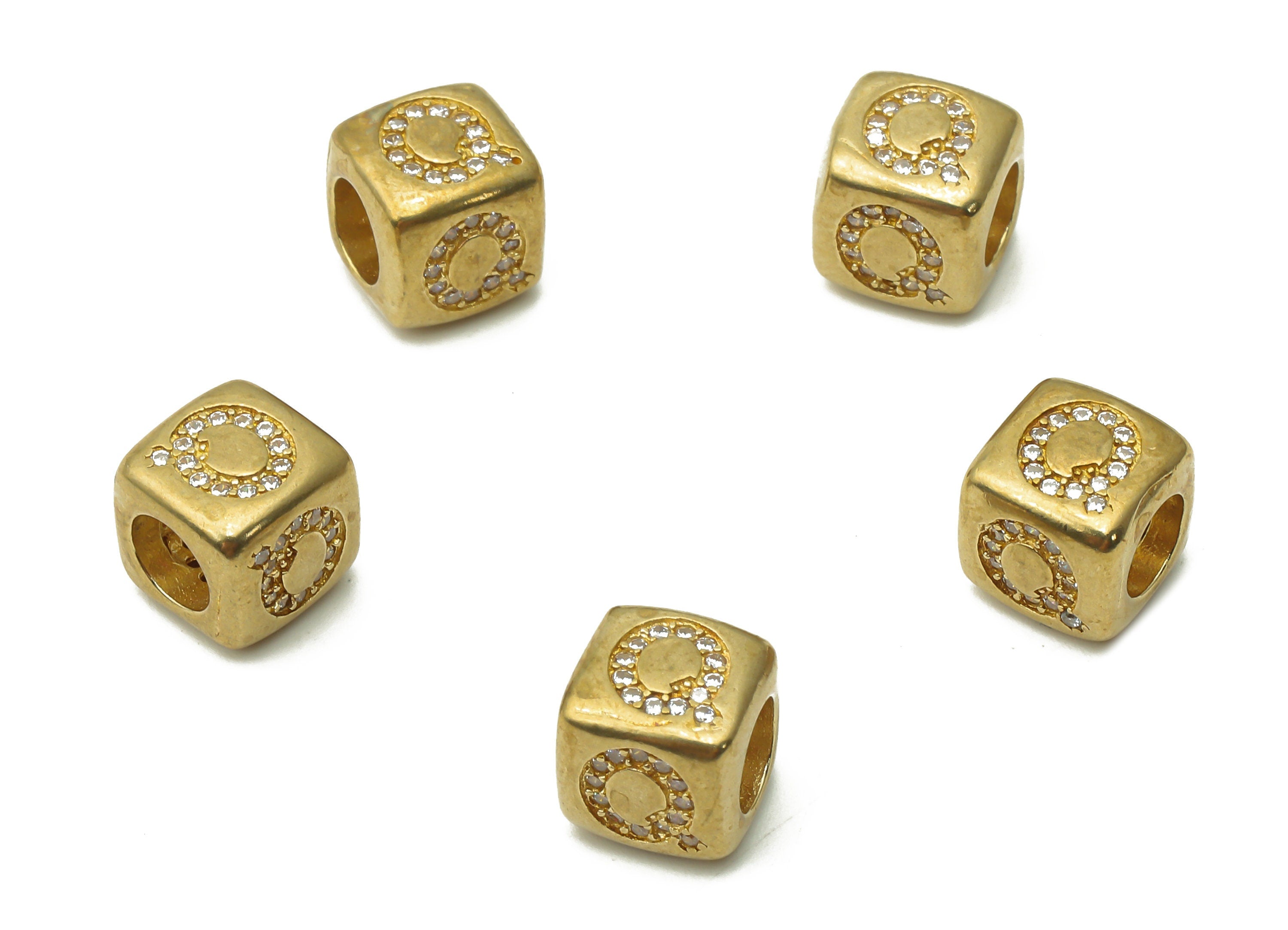 Alphabet Cube Bead Q - Brass Initial Letter Q - Raw Brass Zircon Letters Beads - Letter Q Cube Bead - 8.63x8.63x 8.46mm - PP7804Q - DOMEDBAZAAR