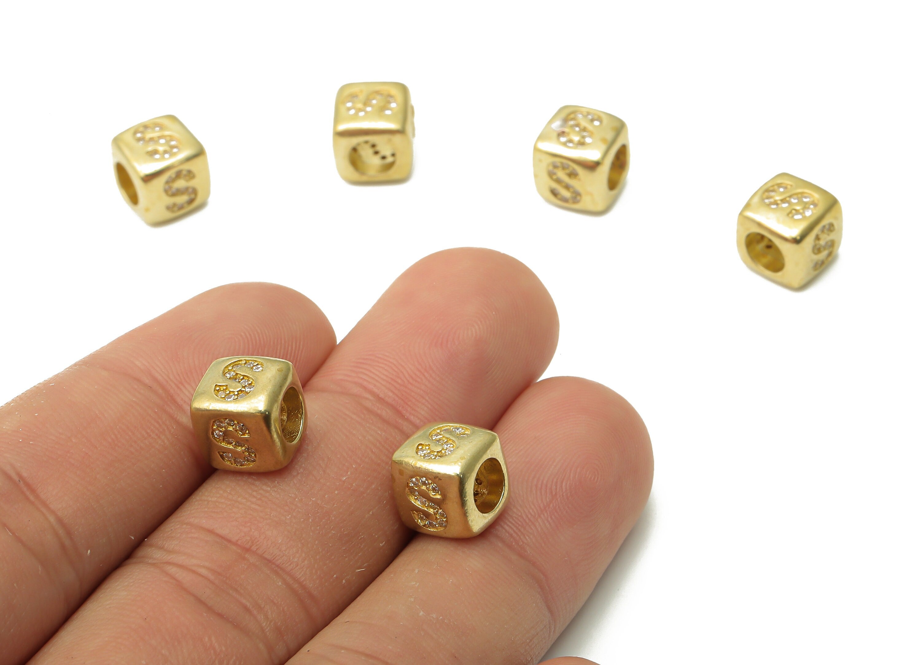 Alphabet Cube Bead S - Brass Initial Letter S - Raw Brass Zircon Letters Beads - Letter S Cube Bead - 8.63x8.63x 8.46mm - PP7804S - DOMEDBAZAAR