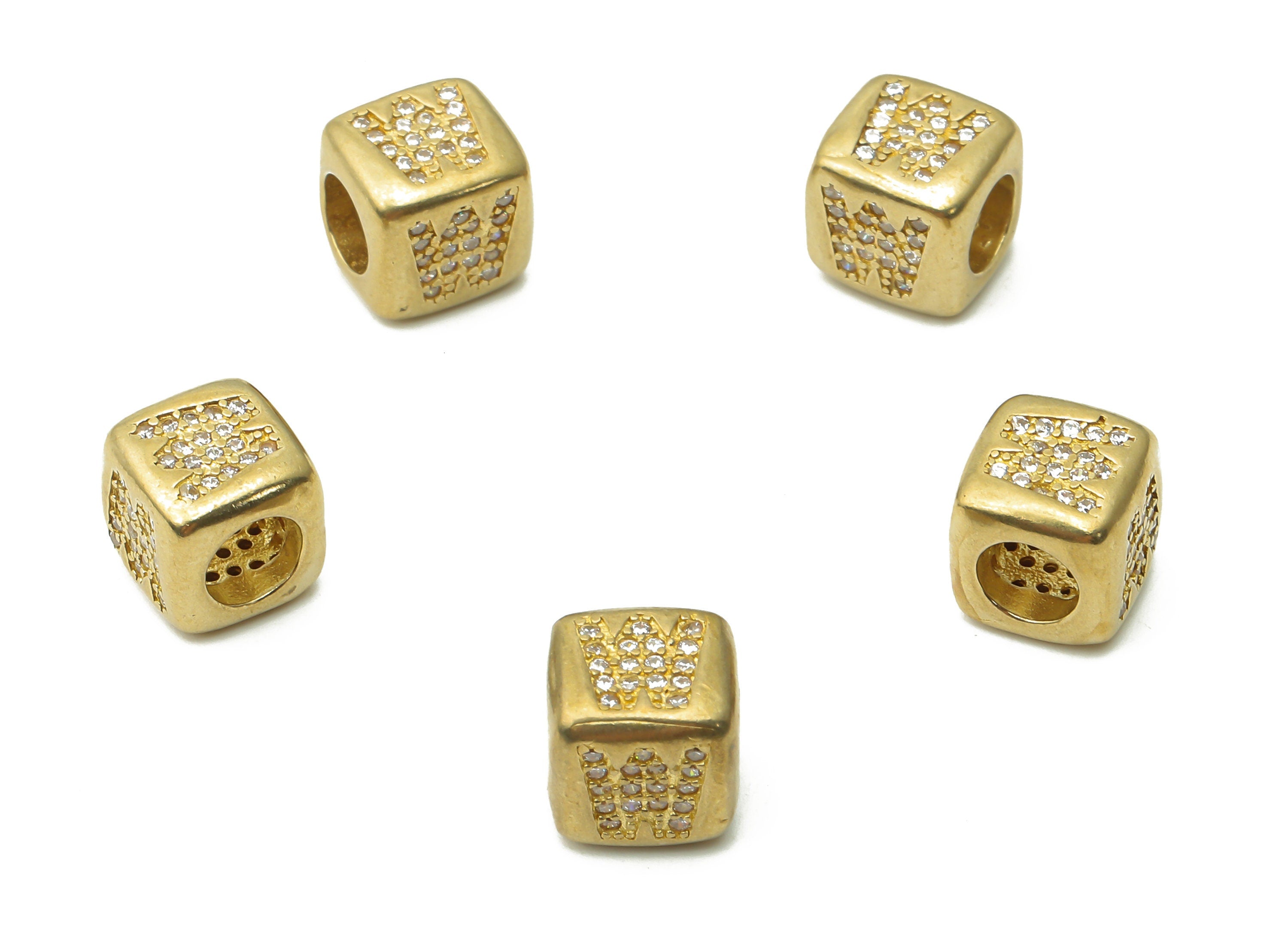 Alphabet Cube Bead W - Brass Initial Letter W - Raw Brass Zircon Letters Beads - Letter W Cube Bead - 8.63x8.63x 8.46mm - PP7804W - DOMEDBAZAAR