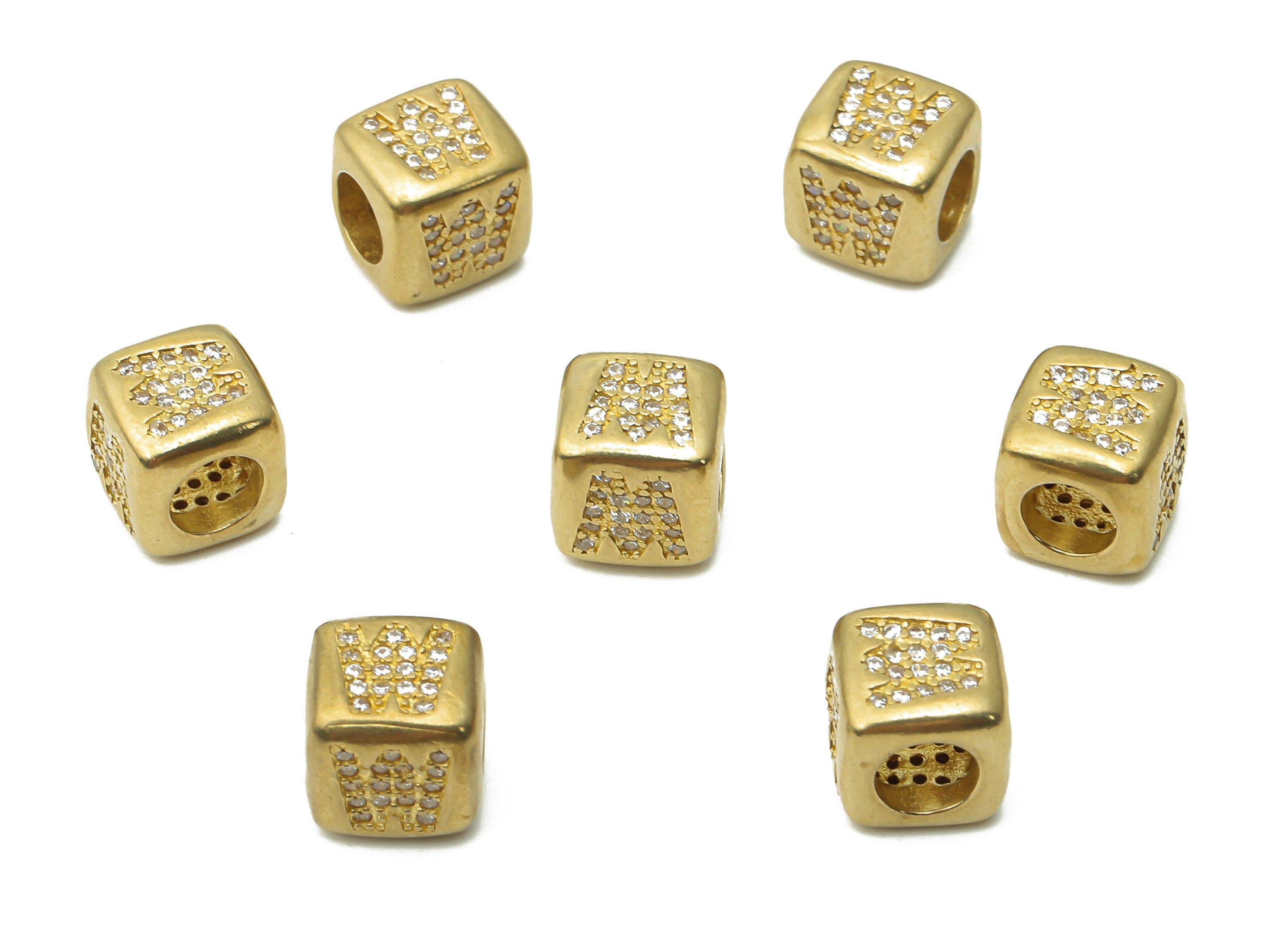 Alphabet Cube Bead W - Brass Initial Letter W - Raw Brass Zircon Letters Beads - Letter W Cube Bead - 8.63x8.63x 8.46mm - PP7804W - DOMEDBAZAAR