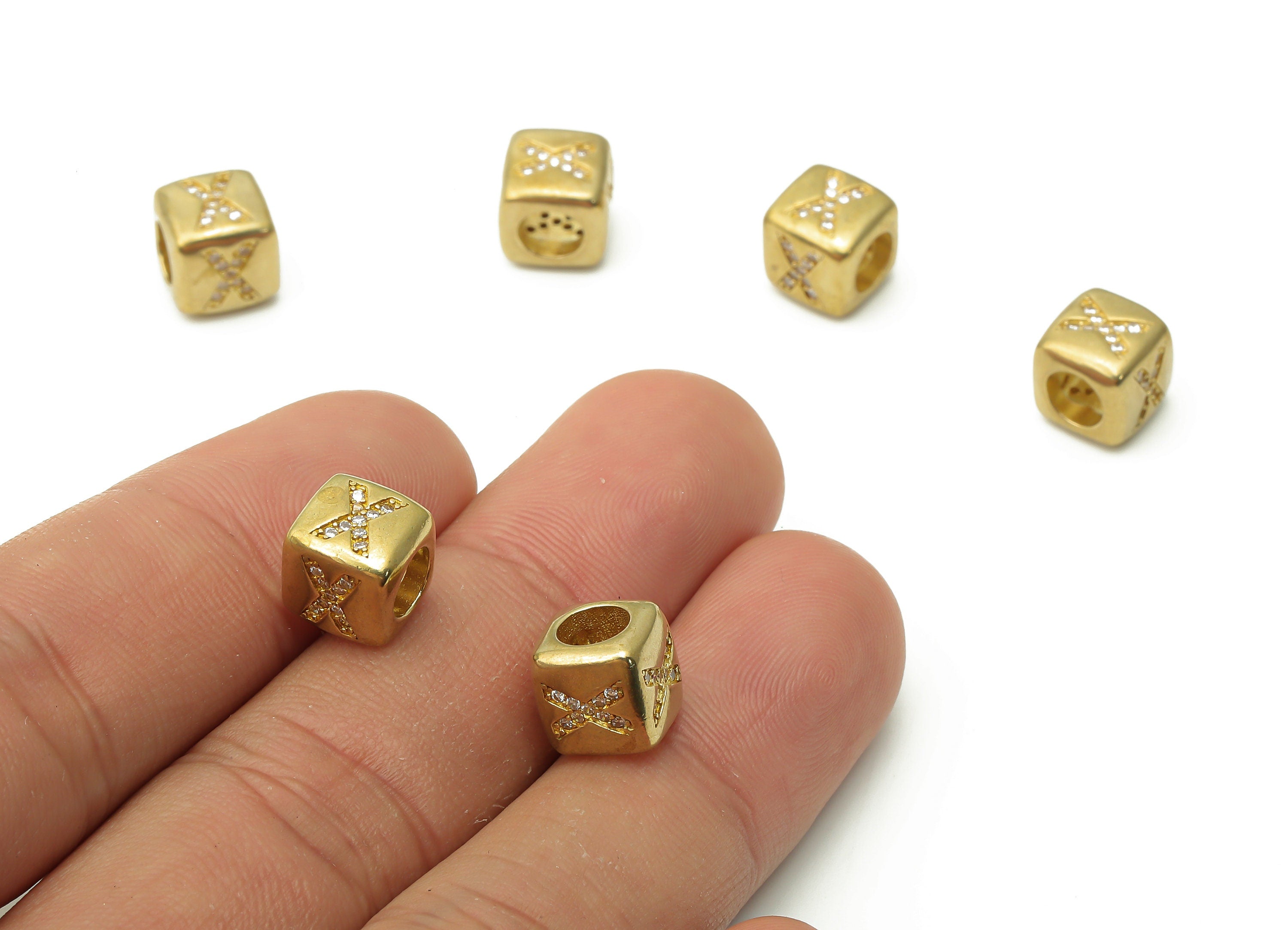 Alphabet Cube Bead X - Brass Initial Letter X - Raw Brass Zircon Letters Beads - Letter X Cube Bead - 8.63x8.63x 8.46mm - PP7804X - DOMEDBAZAAR