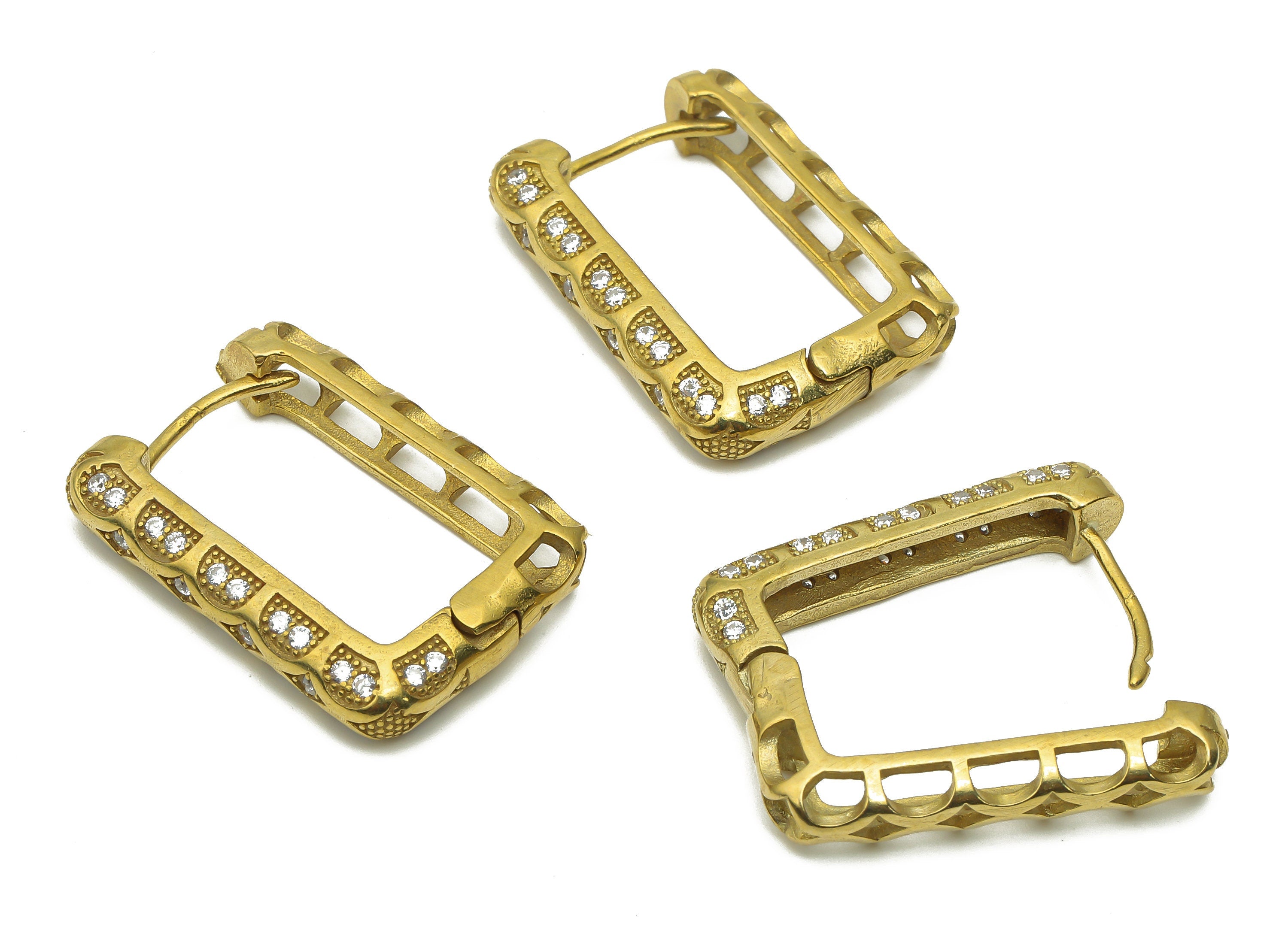 Brass Rectangle Thick Hoops Earrings - Raw Brass Textured Huggie Hoop - Raw Brass Huggie Hoop Earrings - 28.2x20.48x3.49mm - PP7830 - DOMEDBAZAAR