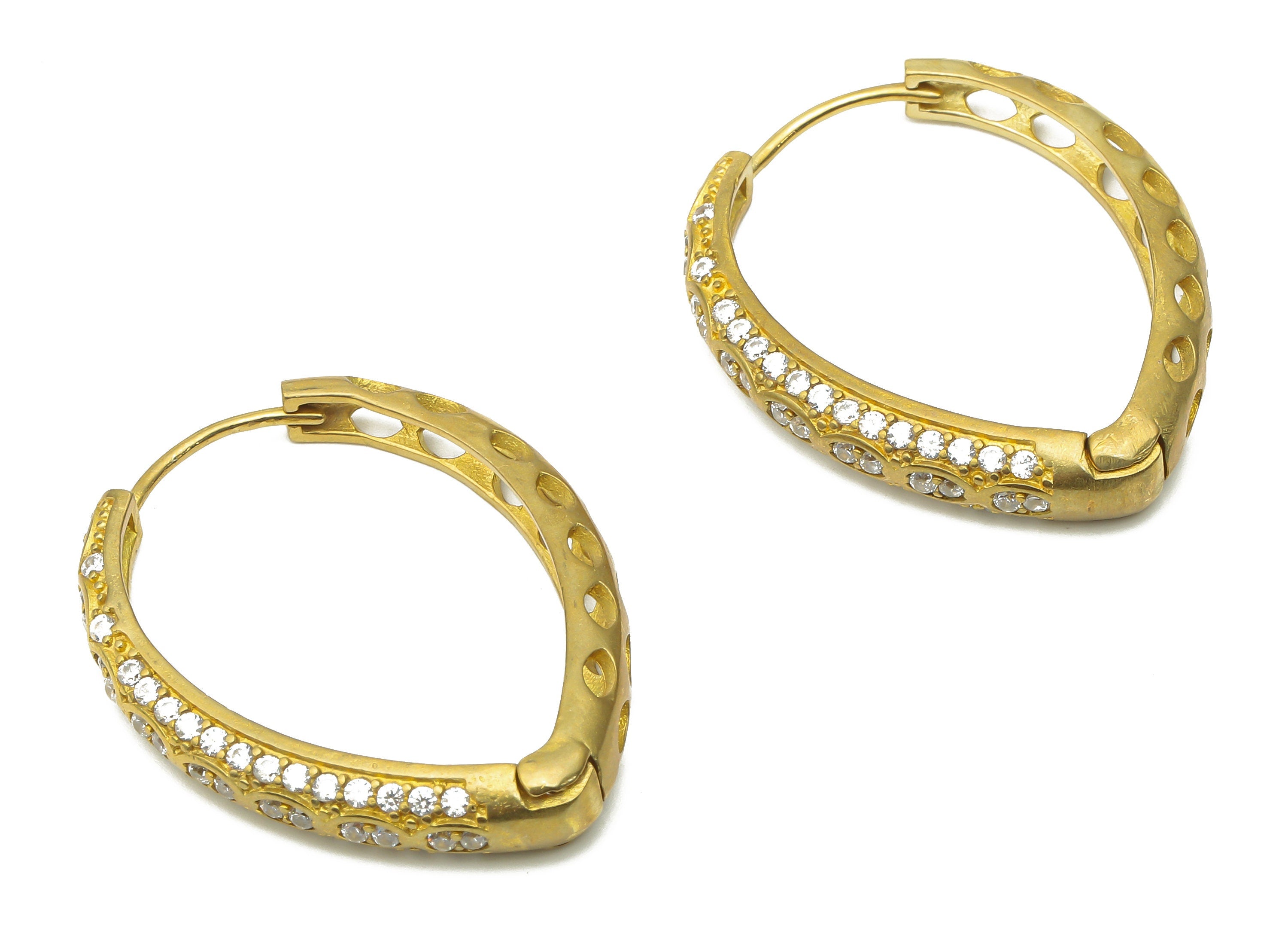 Brass Drop Huggie Hoop Earring With Zircon - Raw Brass Eye Drop Hoop - Brass Textured Hoop Earring - 33.37x26.85x4.52mm - PP7834 - DOMEDBAZAAR