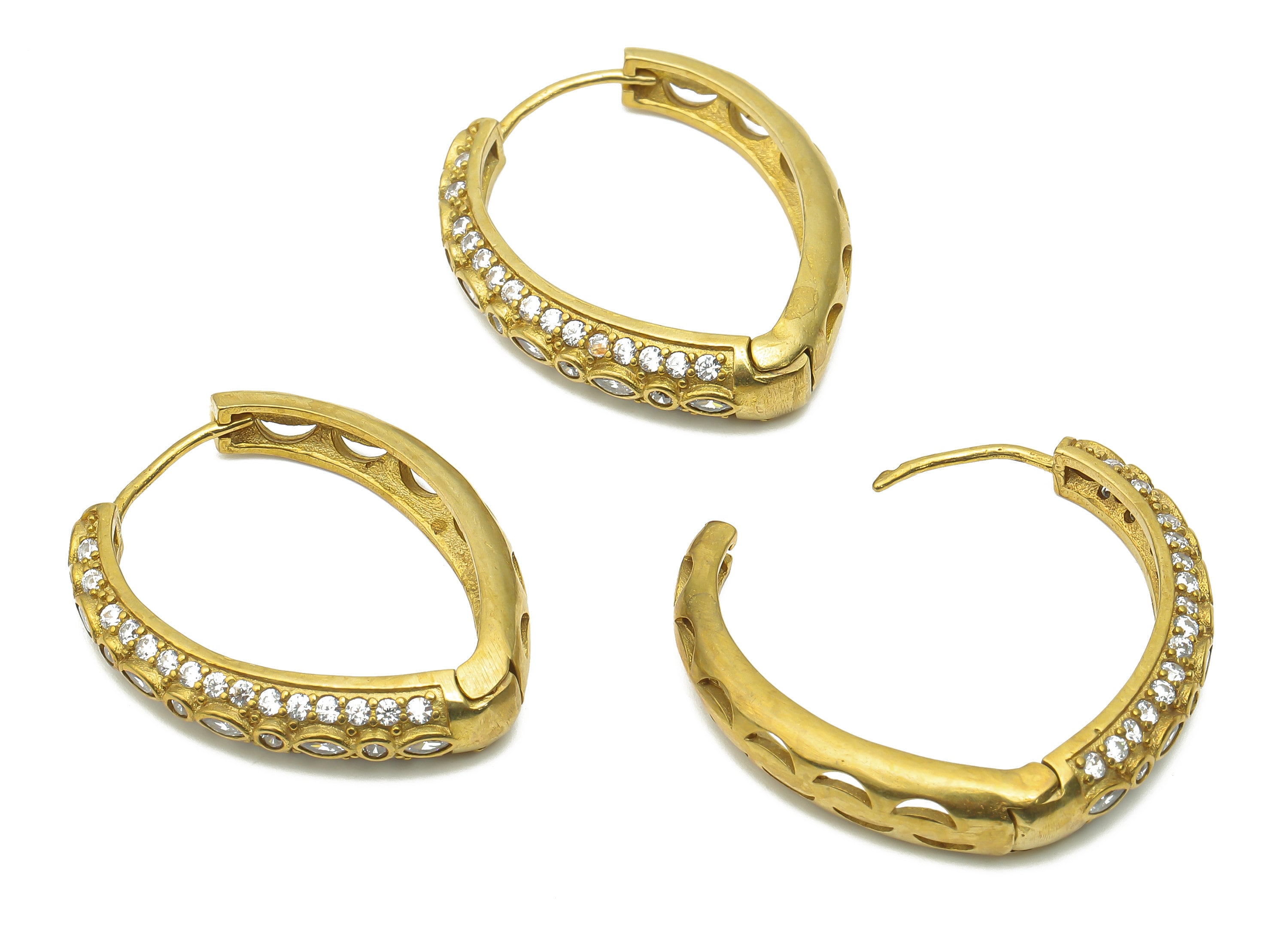 Brass Drop Huggie Hoops Earrings With Zircon - Raw Brass Eyedrop Hoop - Textured Hoop Earring - Raw Brass Hoop - 29.06x23.53x5.18mm - PP7839 - DOMEDBAZAAR